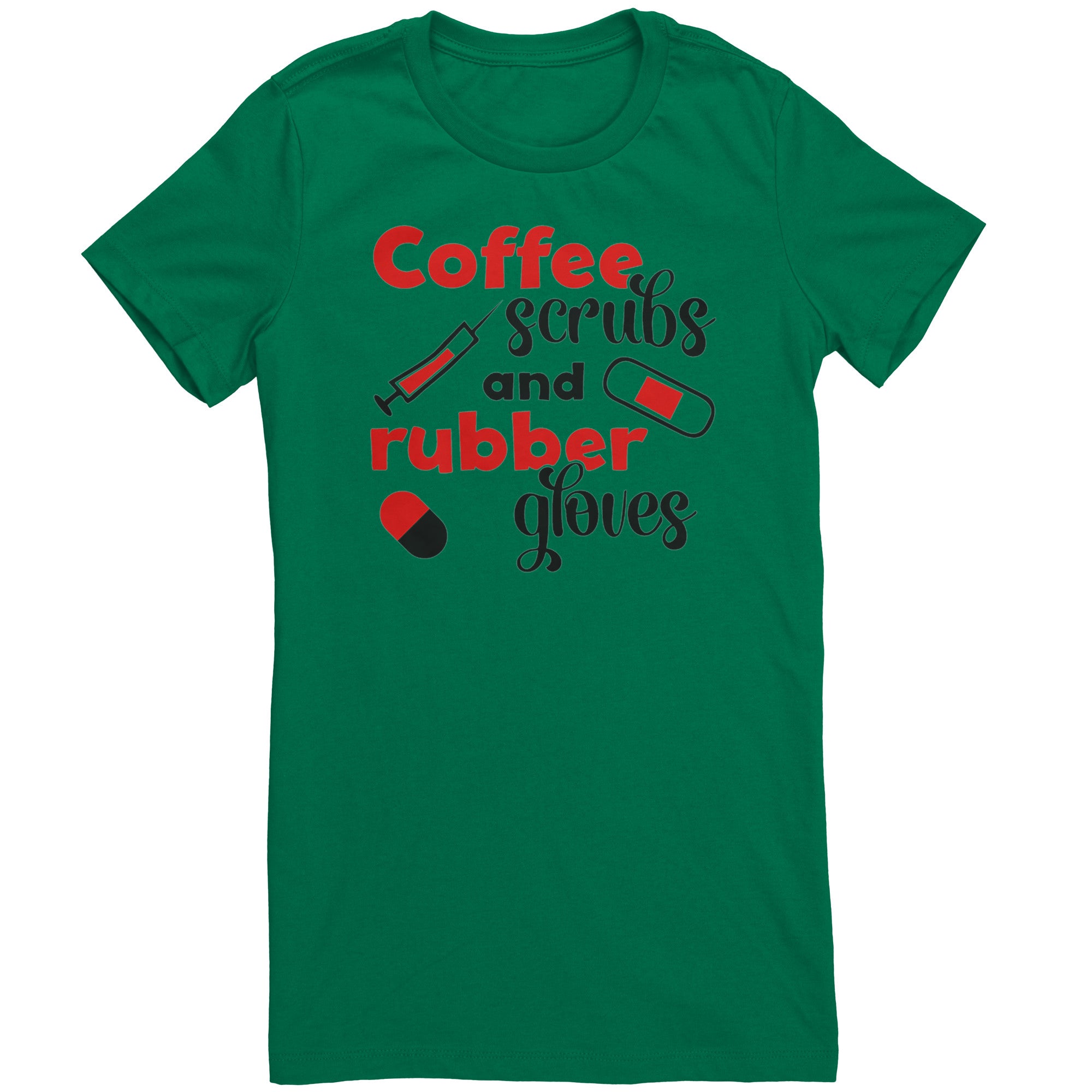 Bella Crew Neck Shirt - Coffee Scrubs & Rubber Gloves with Medical Icons Design