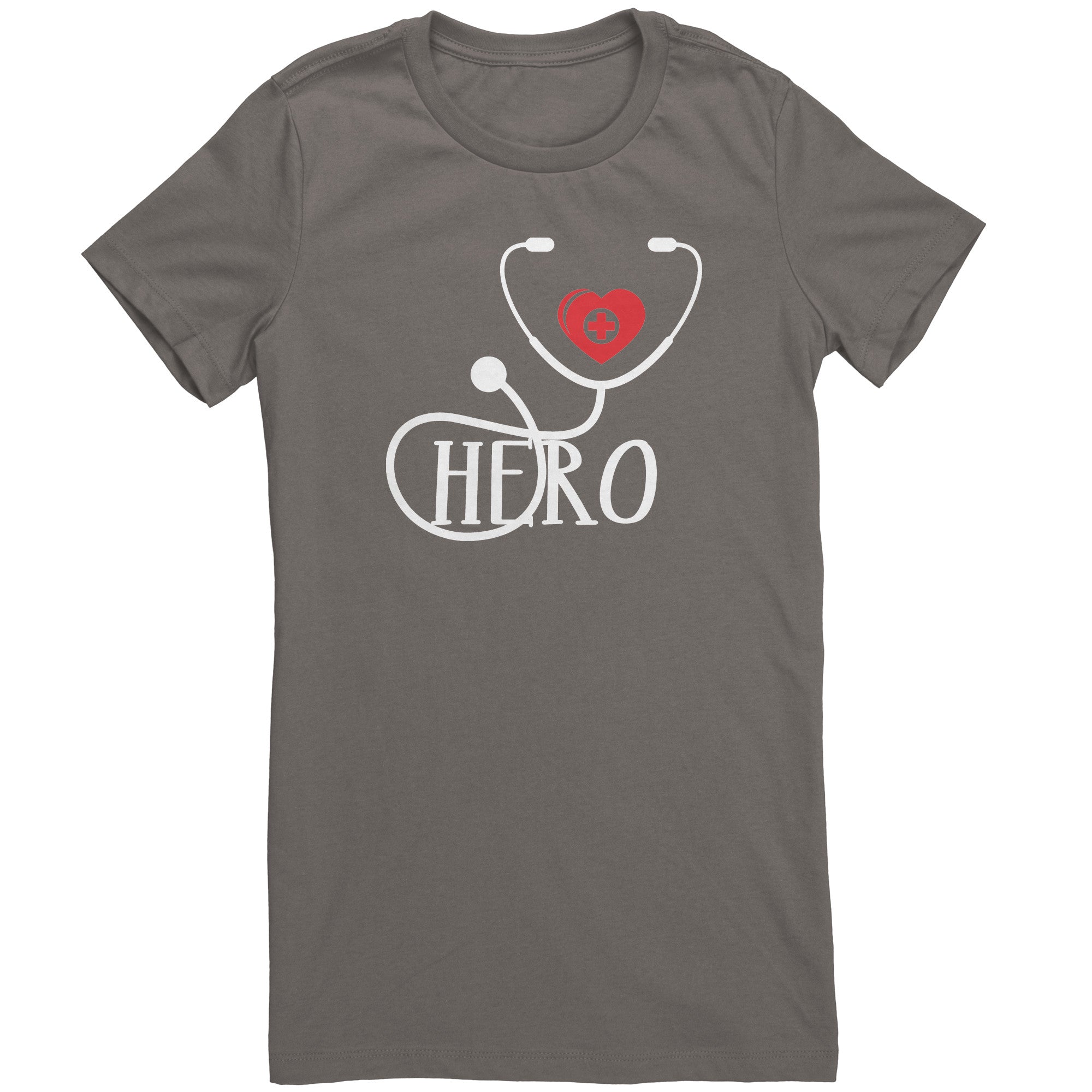 Bella Crew Neck Shirt - Healthcare Hero with Red Heart and Medical Cross Design