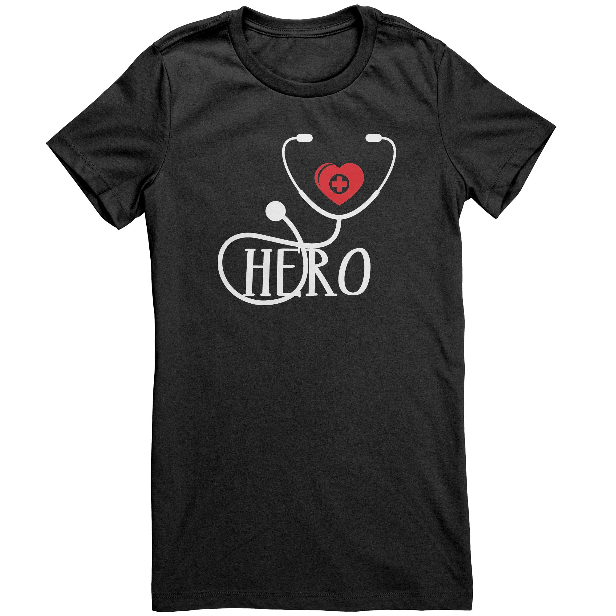 Bella Crew Neck Shirt - Healthcare Hero with Red Heart and Medical Cross Design