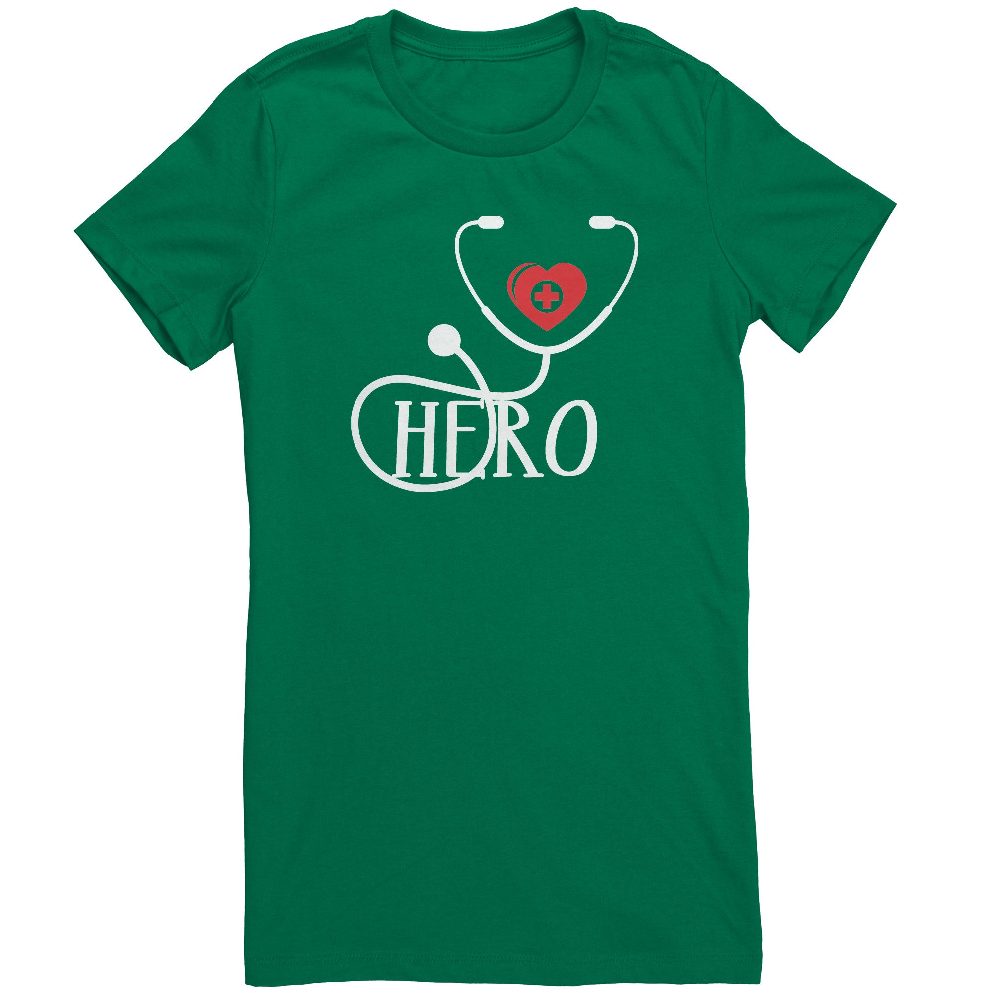 Bella Crew Neck Shirt - Healthcare Hero with Red Heart and Medical Cross Design