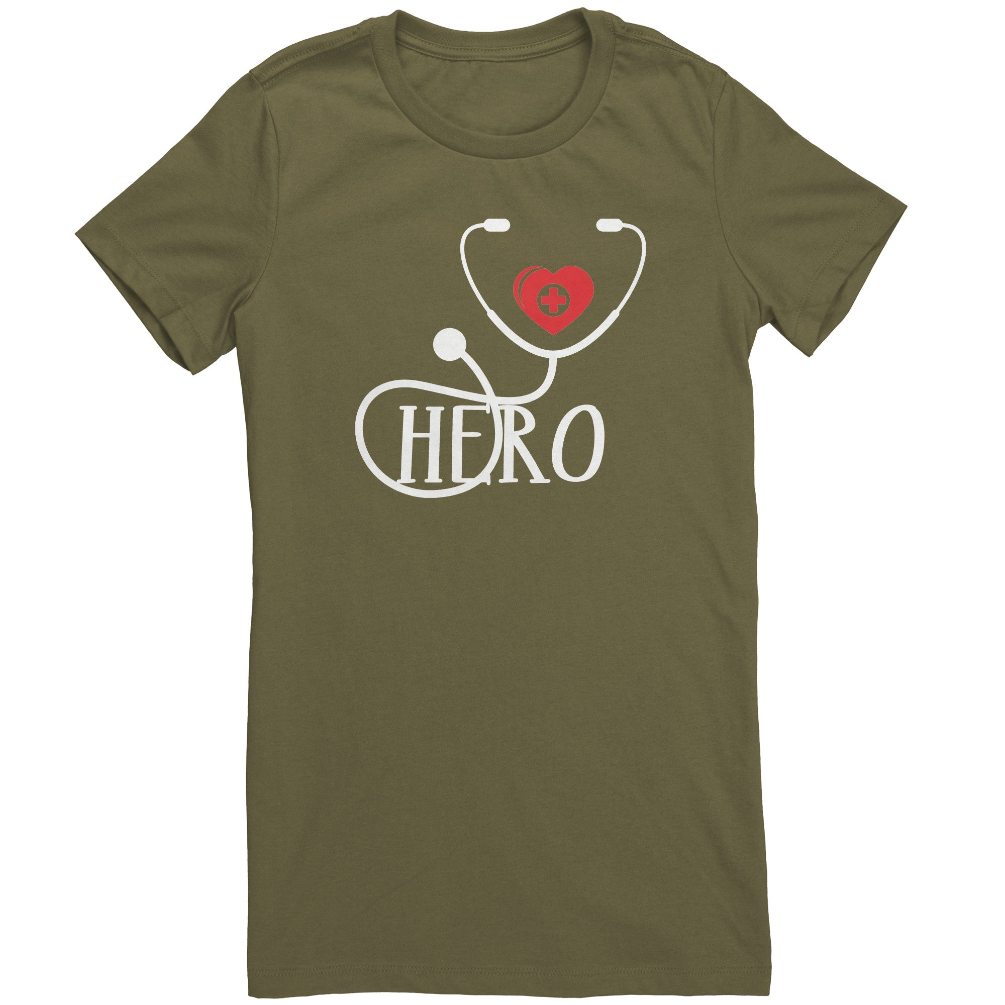 Bella Crew Neck Shirt - Healthcare Hero with Red Heart and Medical Cross Design