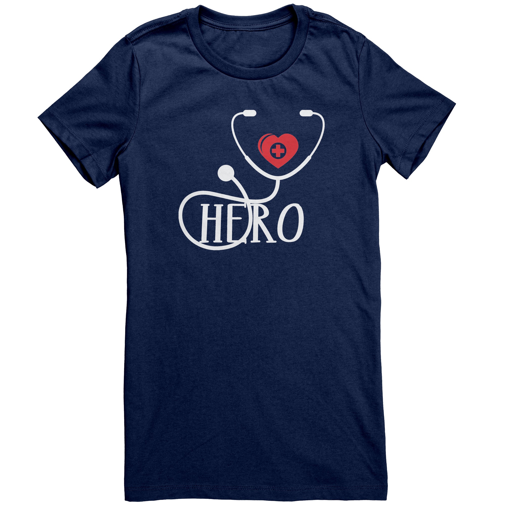 Bella Crew Neck Shirt - Healthcare Hero with Red Heart and Medical Cross Design