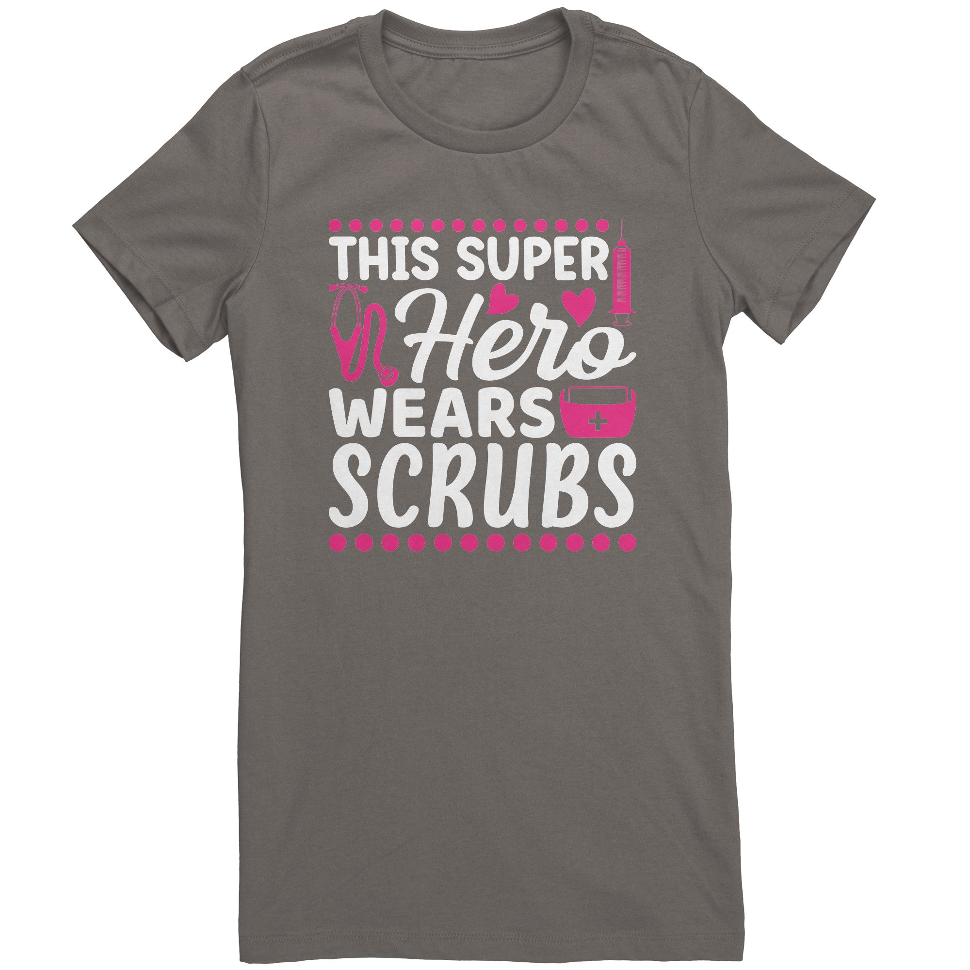 Bella Crew Neck Shirt - This Super Hero Wears Scrubs with Pink Medical Icons