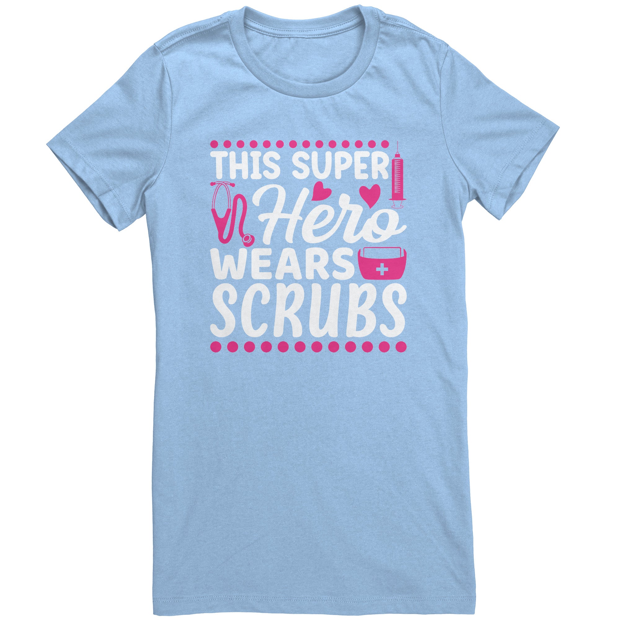 Bella Crew Neck Shirt - This Super Hero Wears Scrubs with Pink Medical Icons