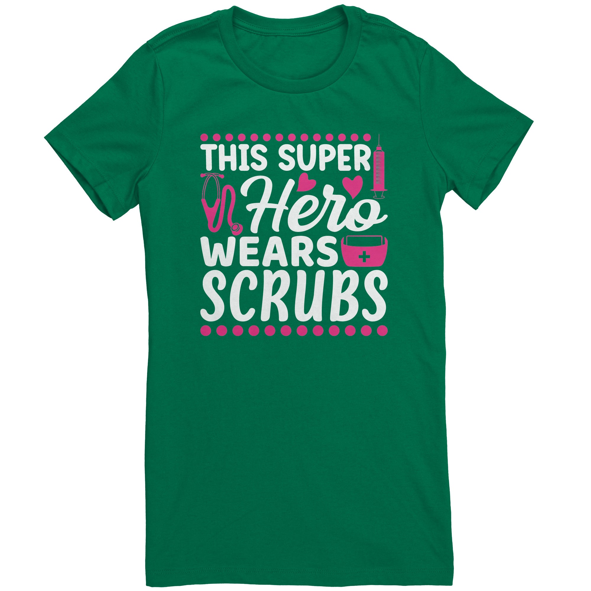 Bella Crew Neck Shirt - This Super Hero Wears Scrubs with Pink Medical Icons