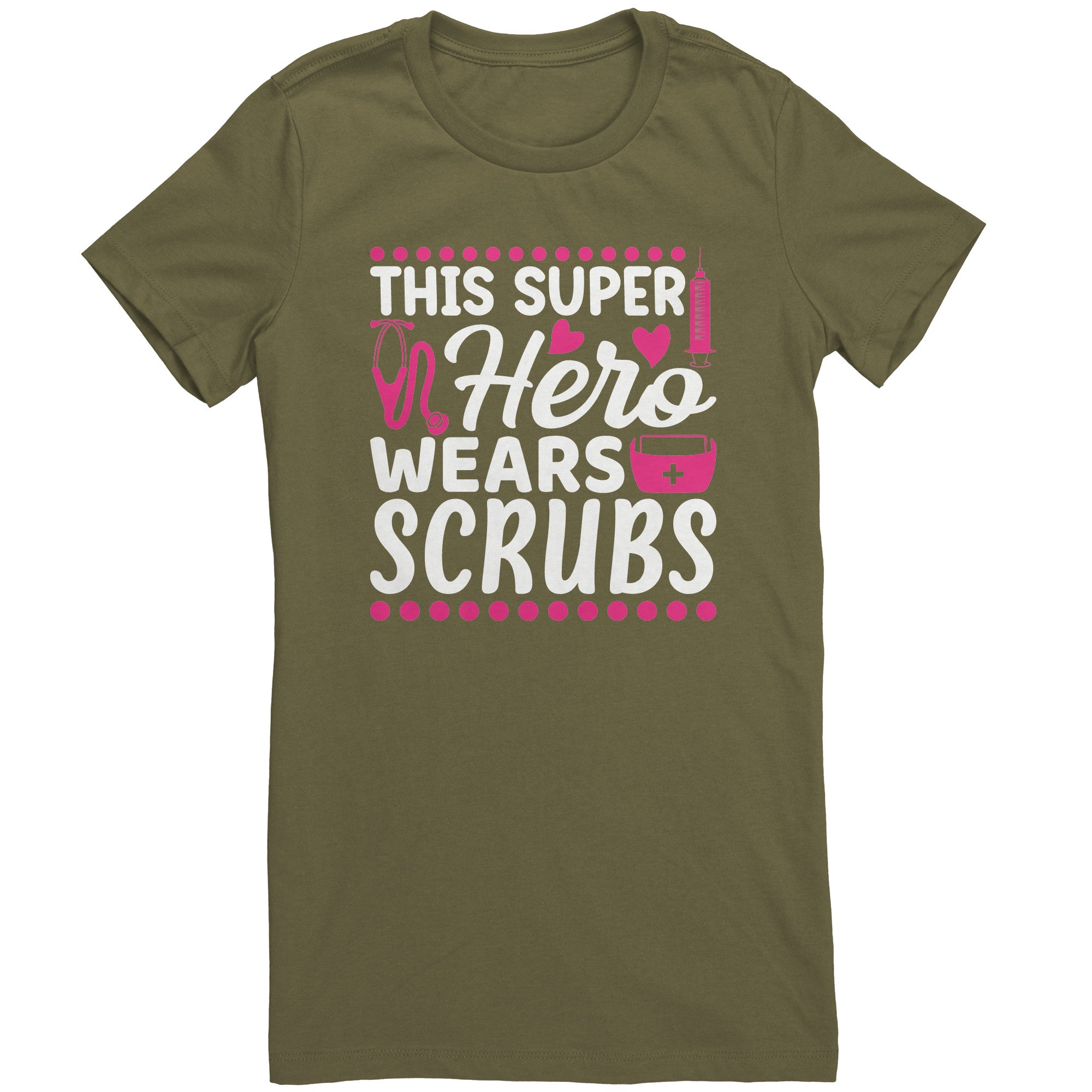 Bella Crew Neck Shirt - This Super Hero Wears Scrubs with Pink Medical Icons