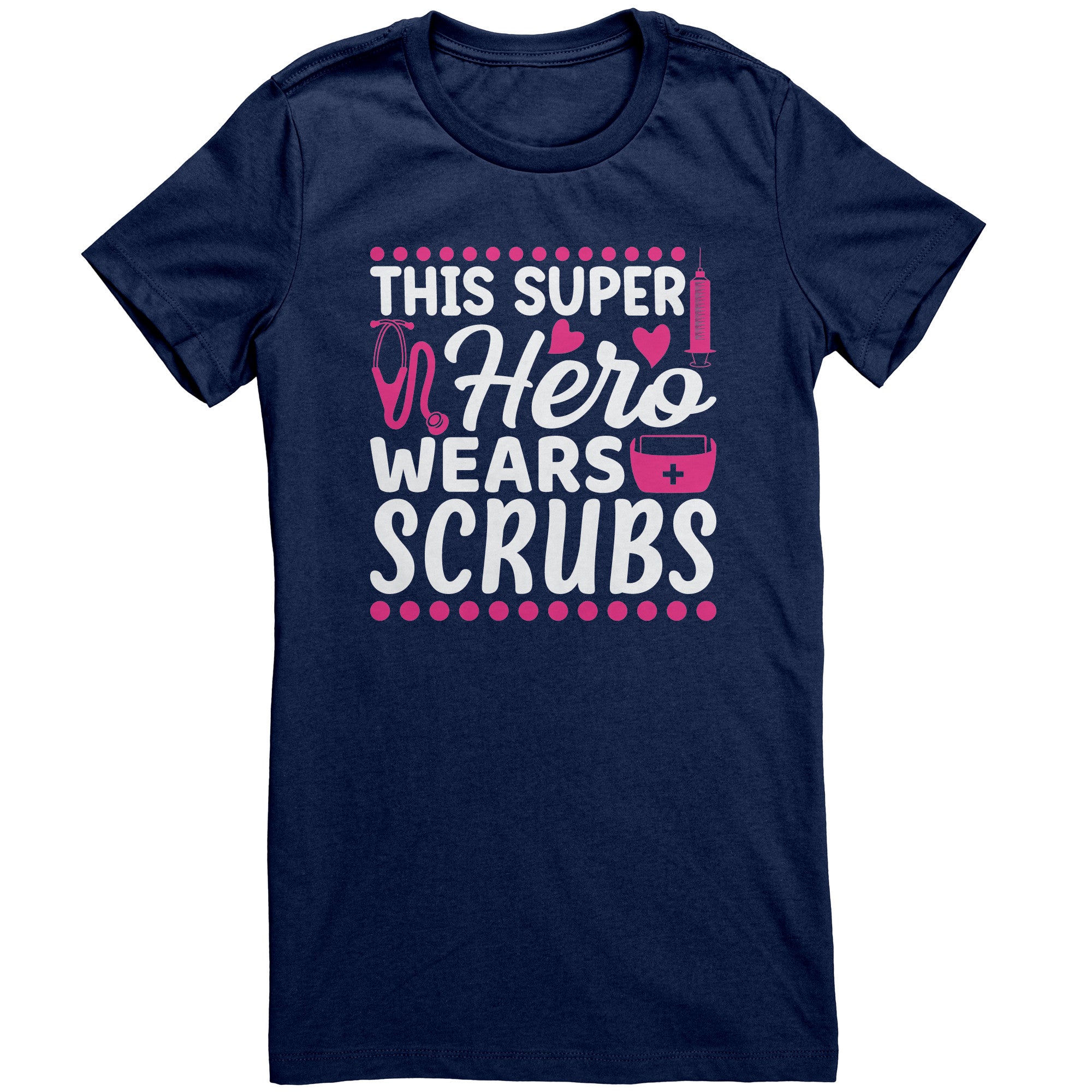 Bella Crew Neck Shirt - This Super Hero Wears Scrubs with Pink Medical Icons