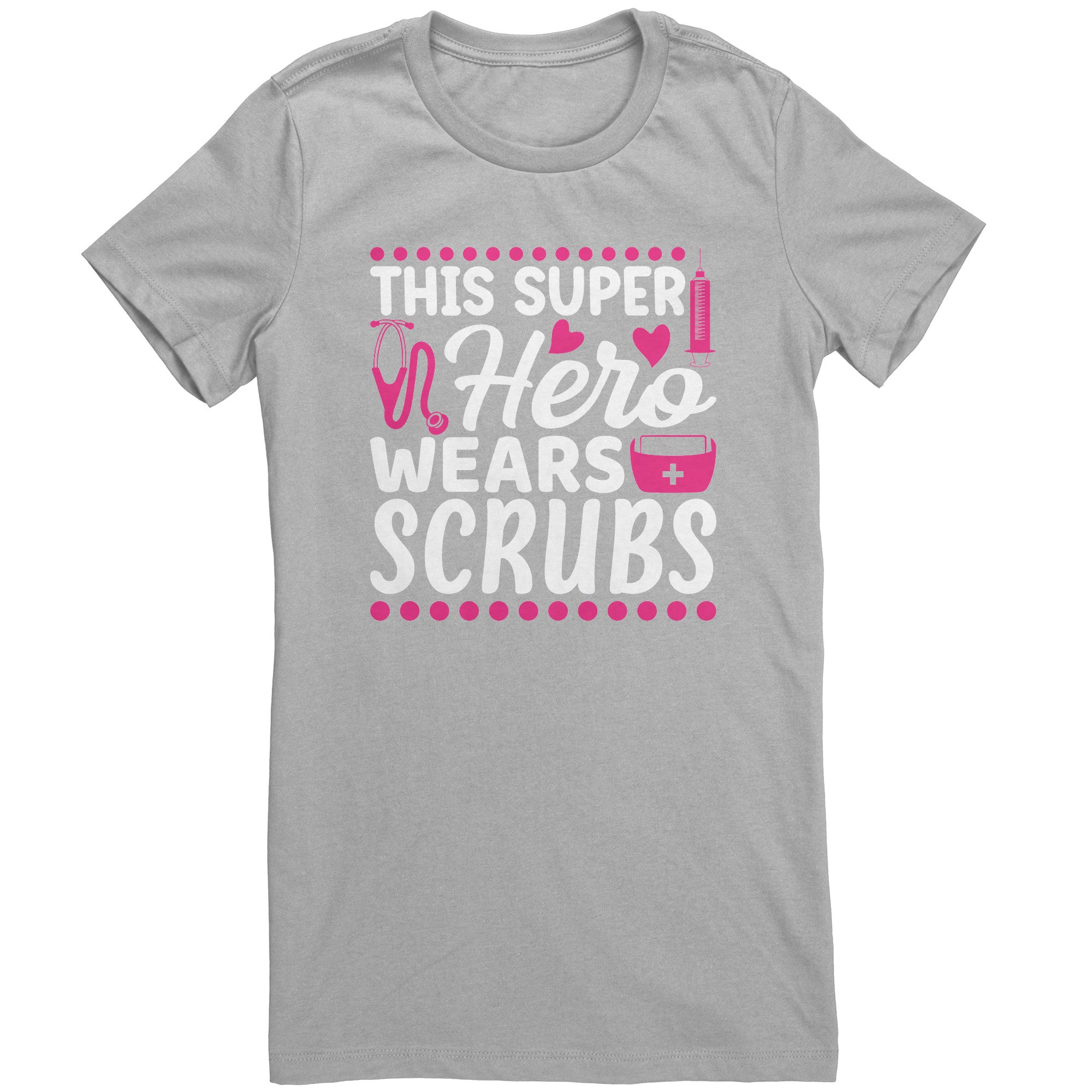 Bella Crew Neck Shirt - This Super Hero Wears Scrubs with Pink Medical Icons