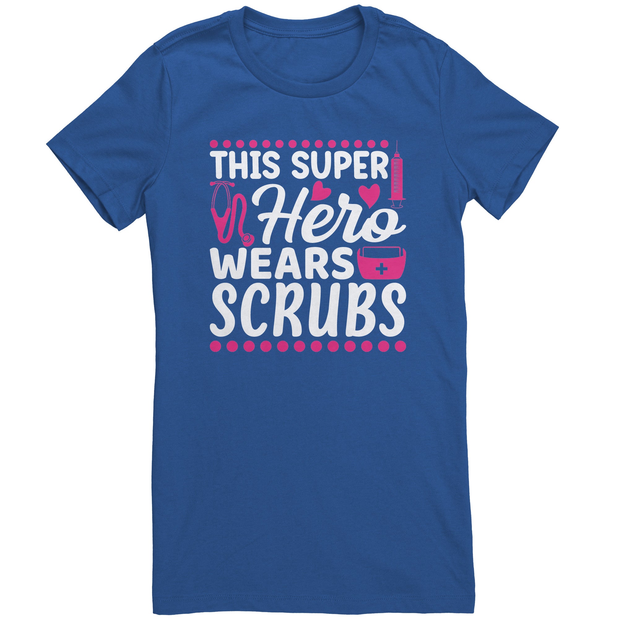 Bella Crew Neck Shirt - This Super Hero Wears Scrubs with Pink Medical Icons