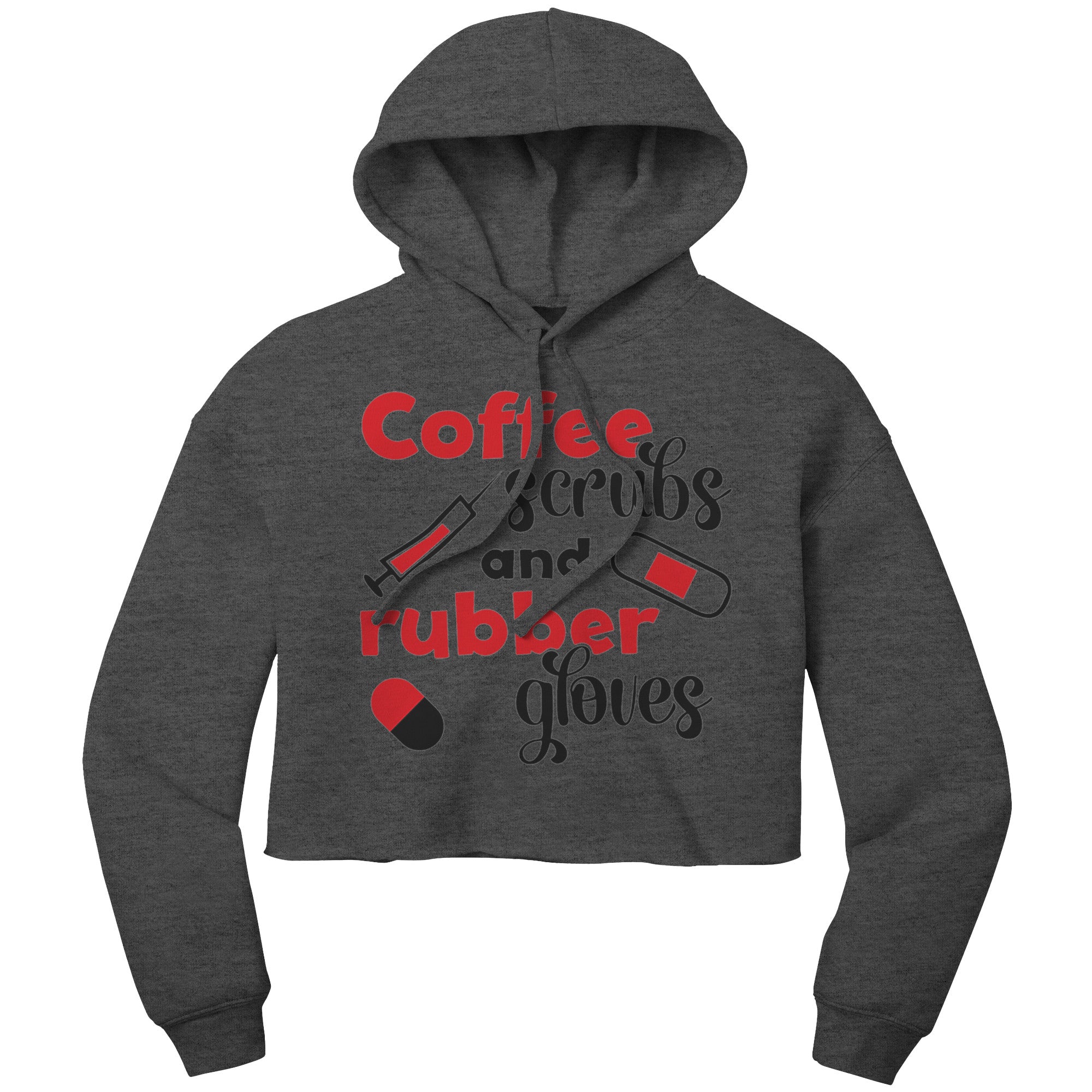 Bella Cropped Hoodie - Coffee, Scrubs, and Rubber Gloves with Medical Icons Design