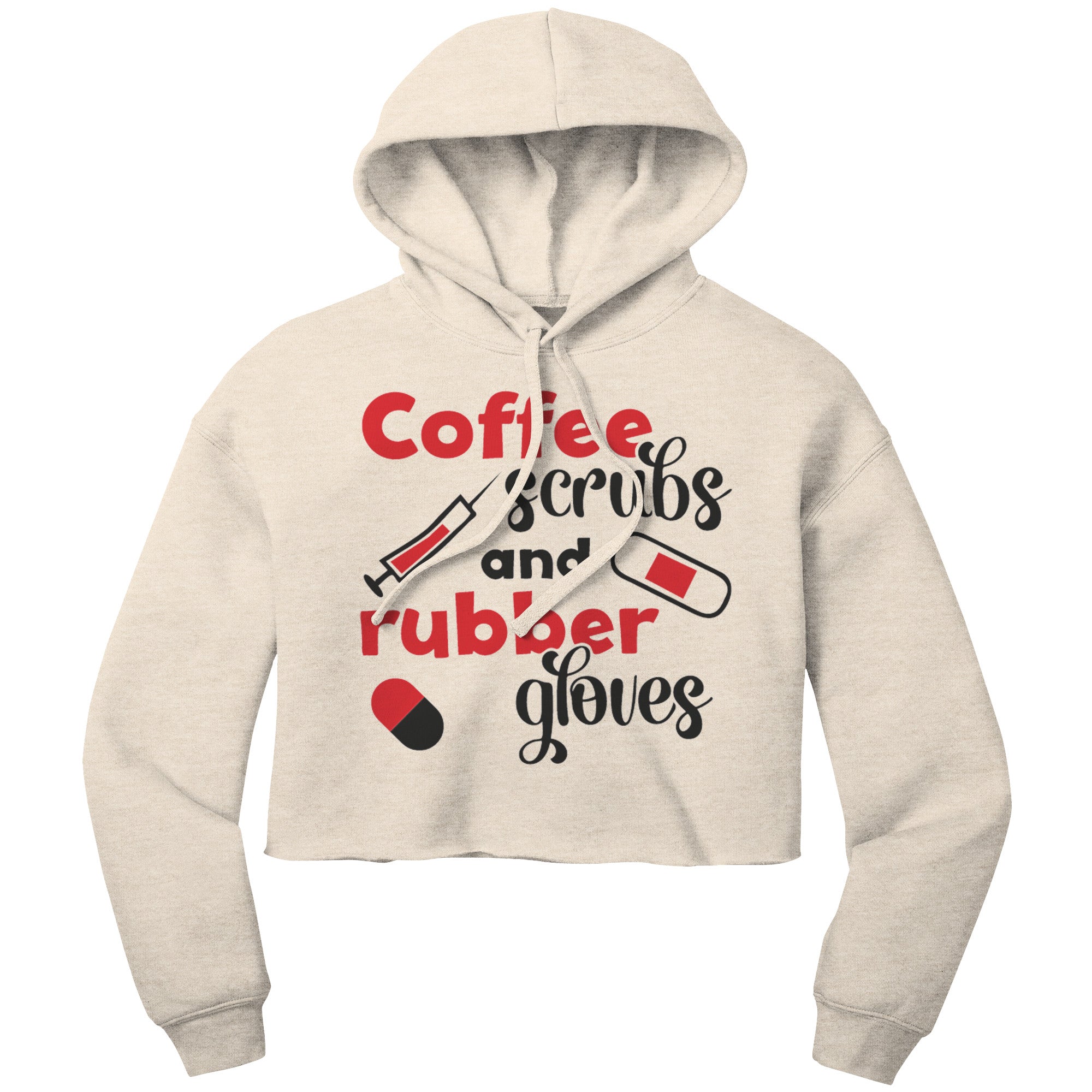 Bella Cropped Hoodie - Coffee, Scrubs, and Rubber Gloves with Medical Icons Design