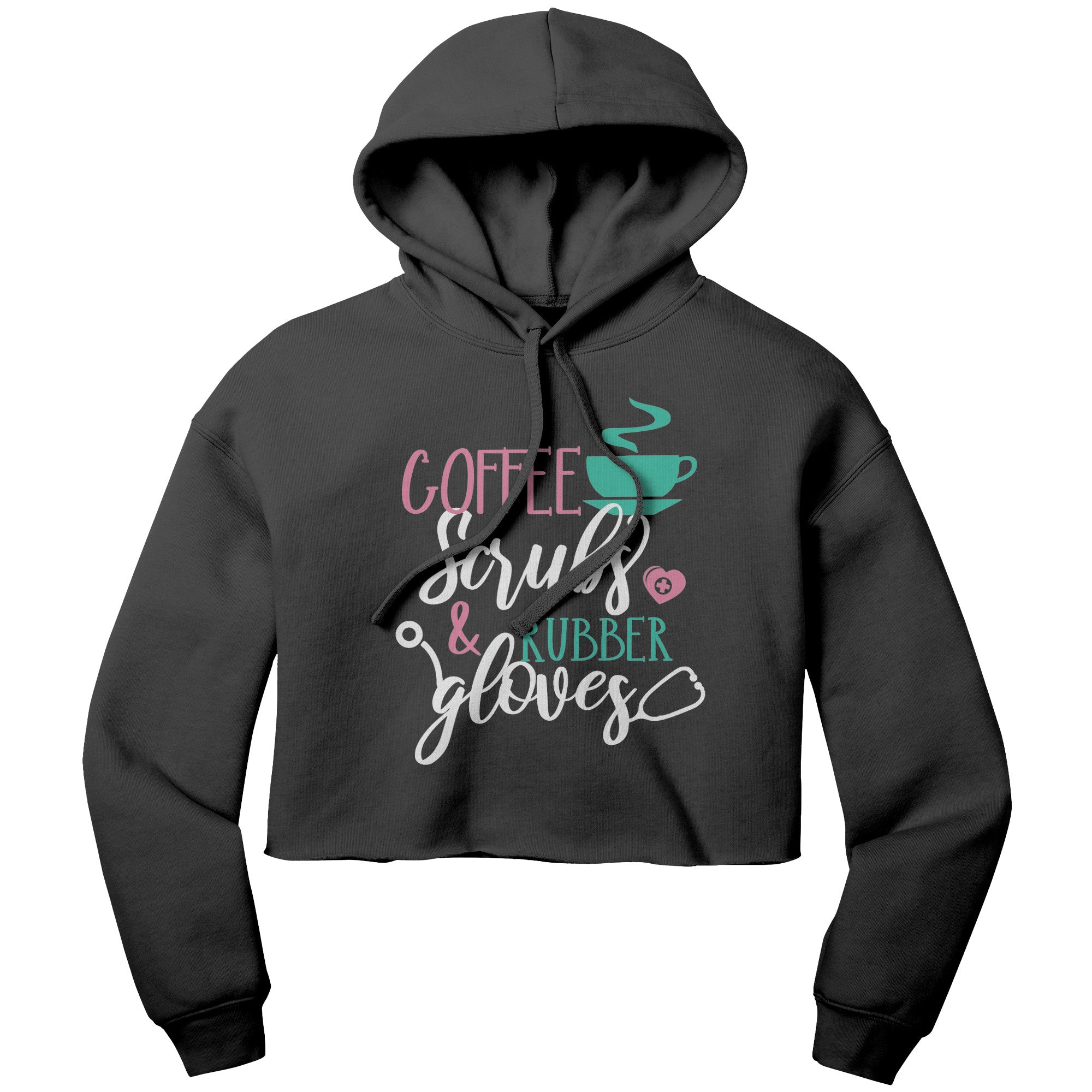 Bella Cropped Hoodie - Coffee Scrubs and Rubber Gloves with Cup and Heart Design