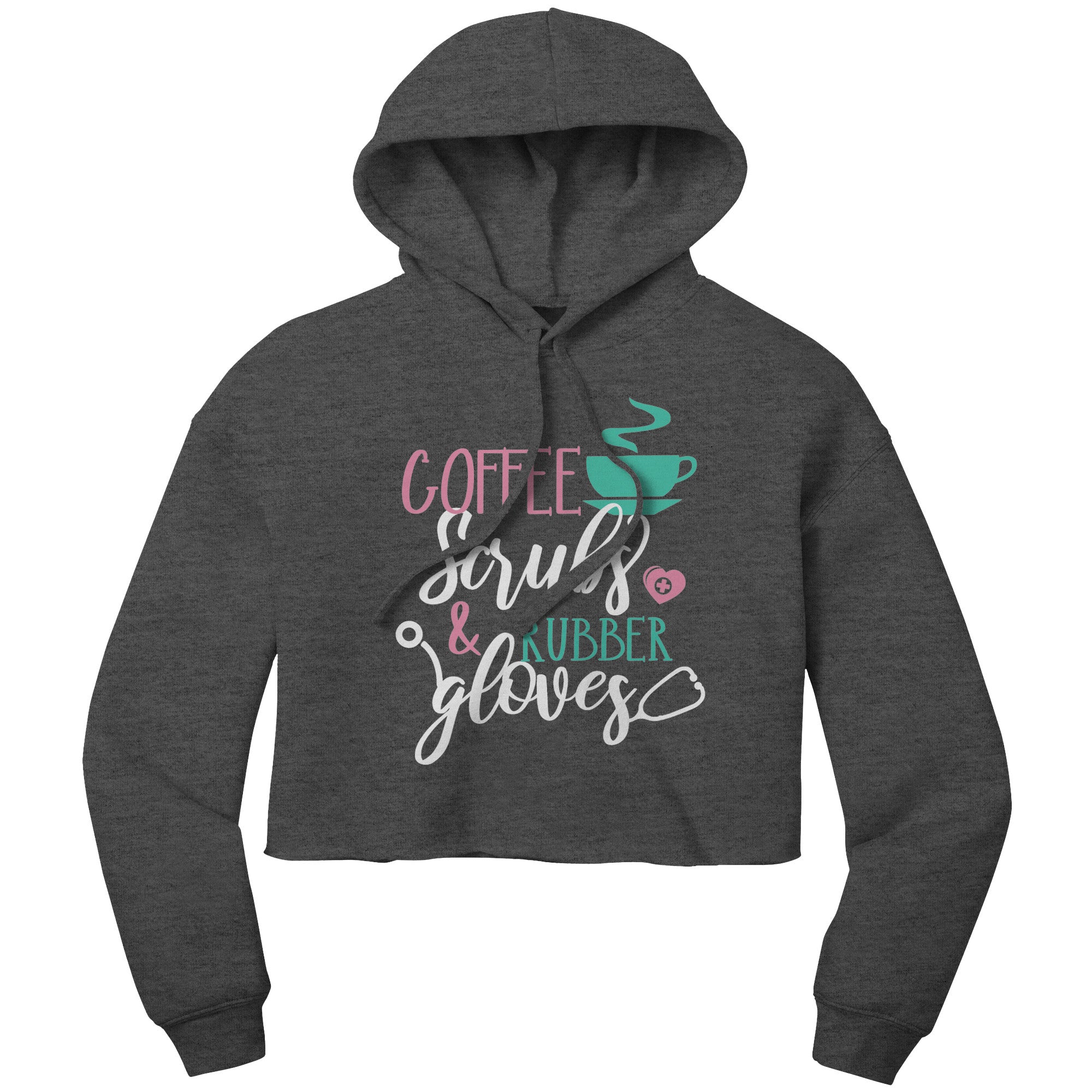 Bella Cropped Hoodie - Coffee Scrubs and Rubber Gloves with Cup and Heart Design