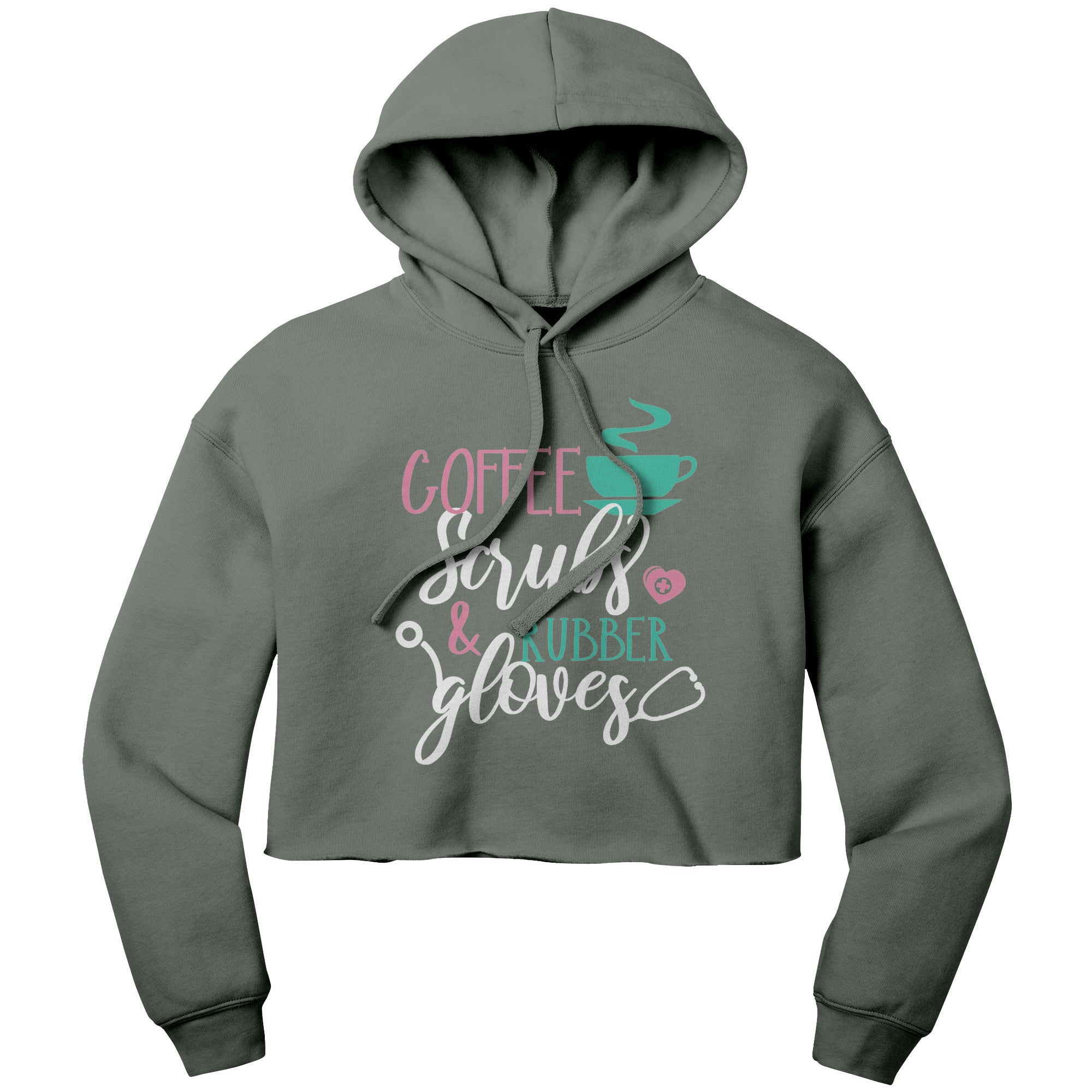 Bella Cropped Hoodie - Coffee Scrubs and Rubber Gloves with Cup and Heart Design
