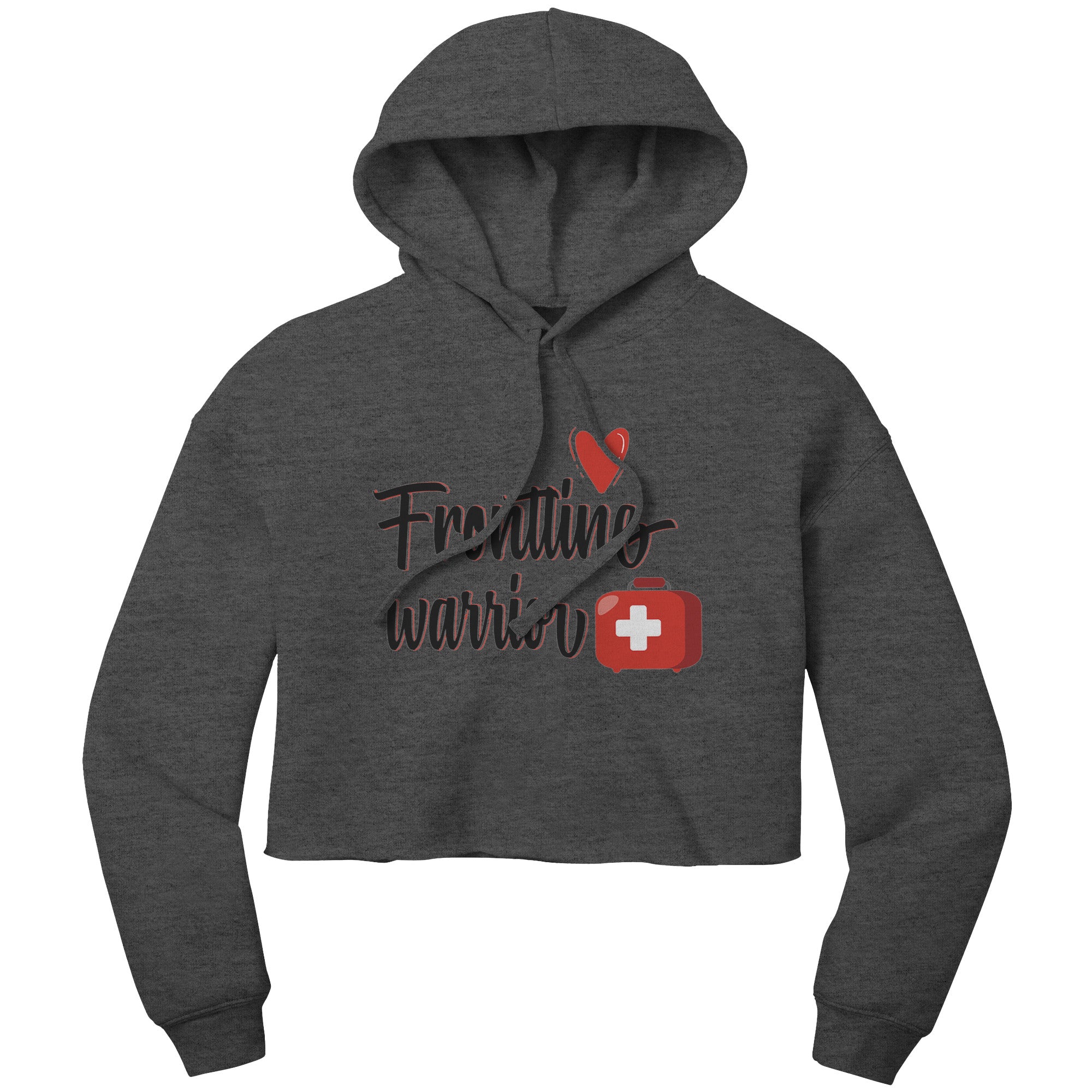 Bella Cropped Hoodie - Frontline Warrior with Red Heart and Medical Bag Design