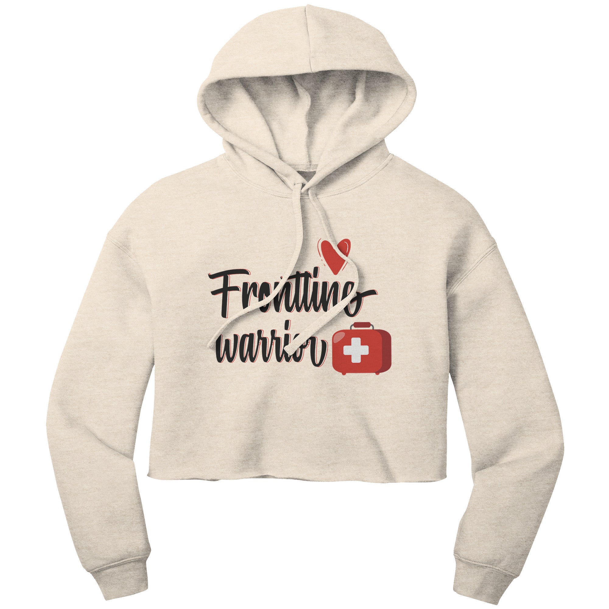 Bella Cropped Hoodie - Frontline Warrior with Red Heart and Medical Bag Design