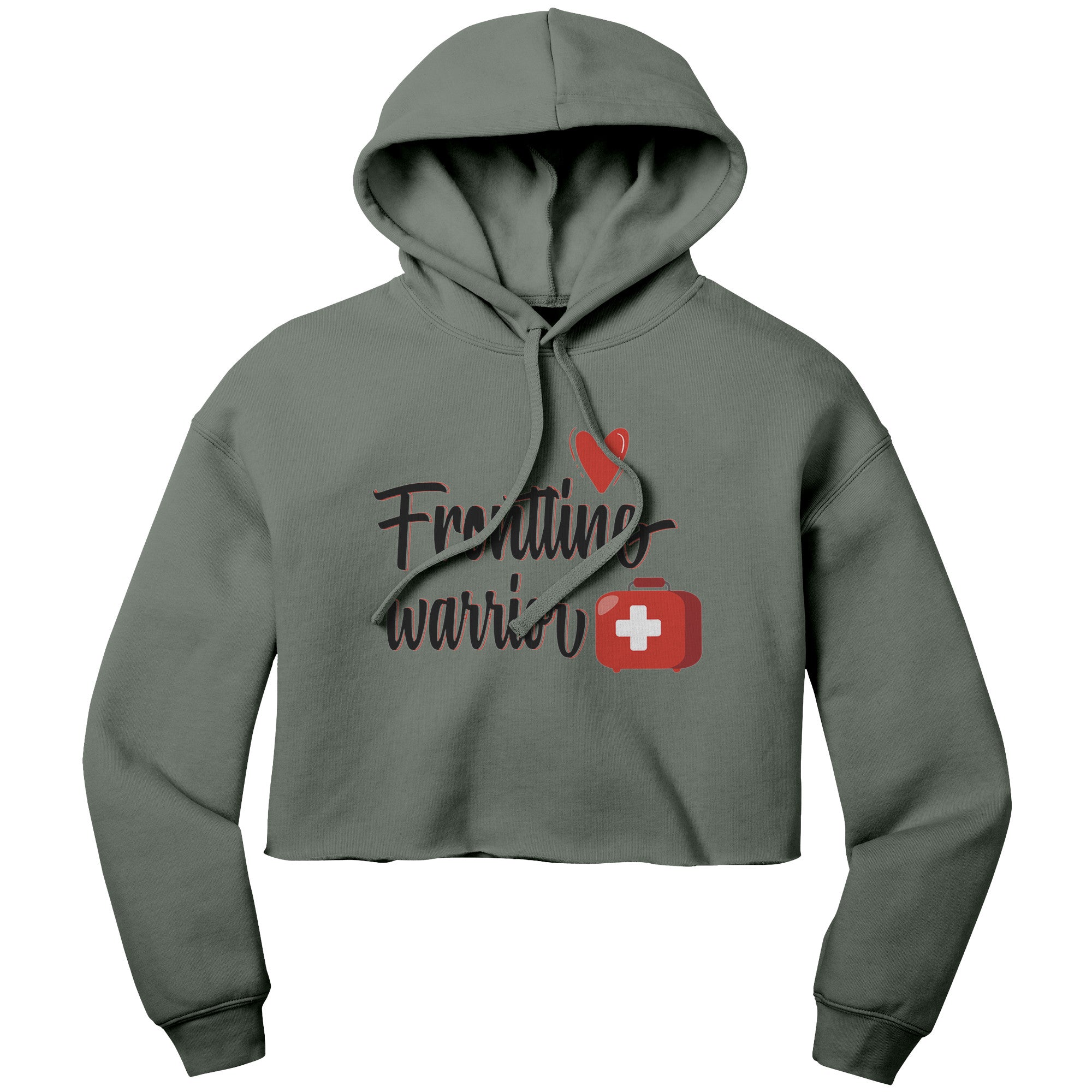 Bella Cropped Hoodie - Frontline Warrior with Red Heart and Medical Bag Design