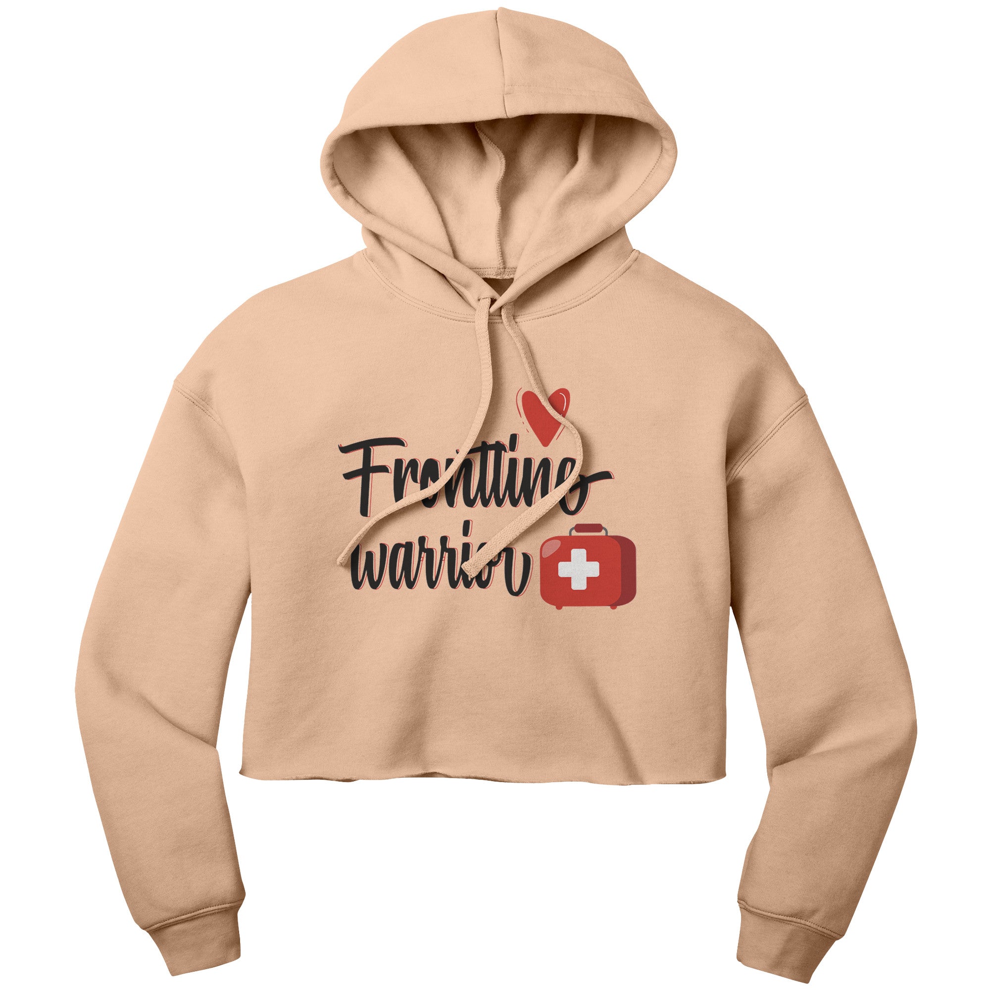 Bella Cropped Hoodie - Frontline Warrior with Red Heart and Medical Bag Design
