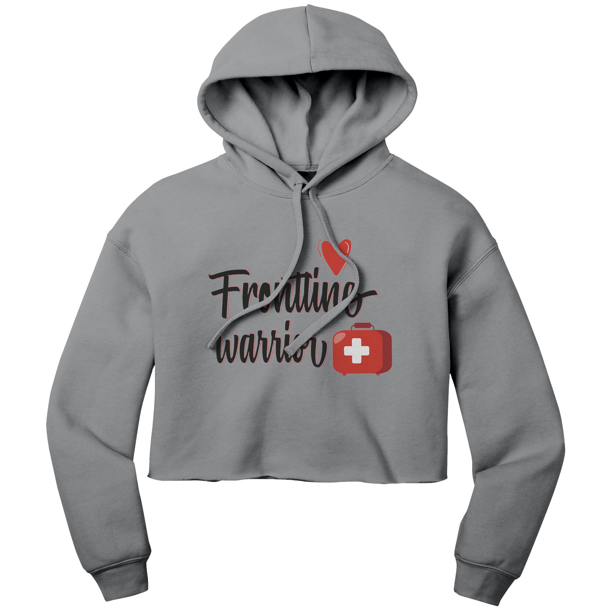 Bella Cropped Hoodie - Frontline Warrior with Red Heart and Medical Bag Design