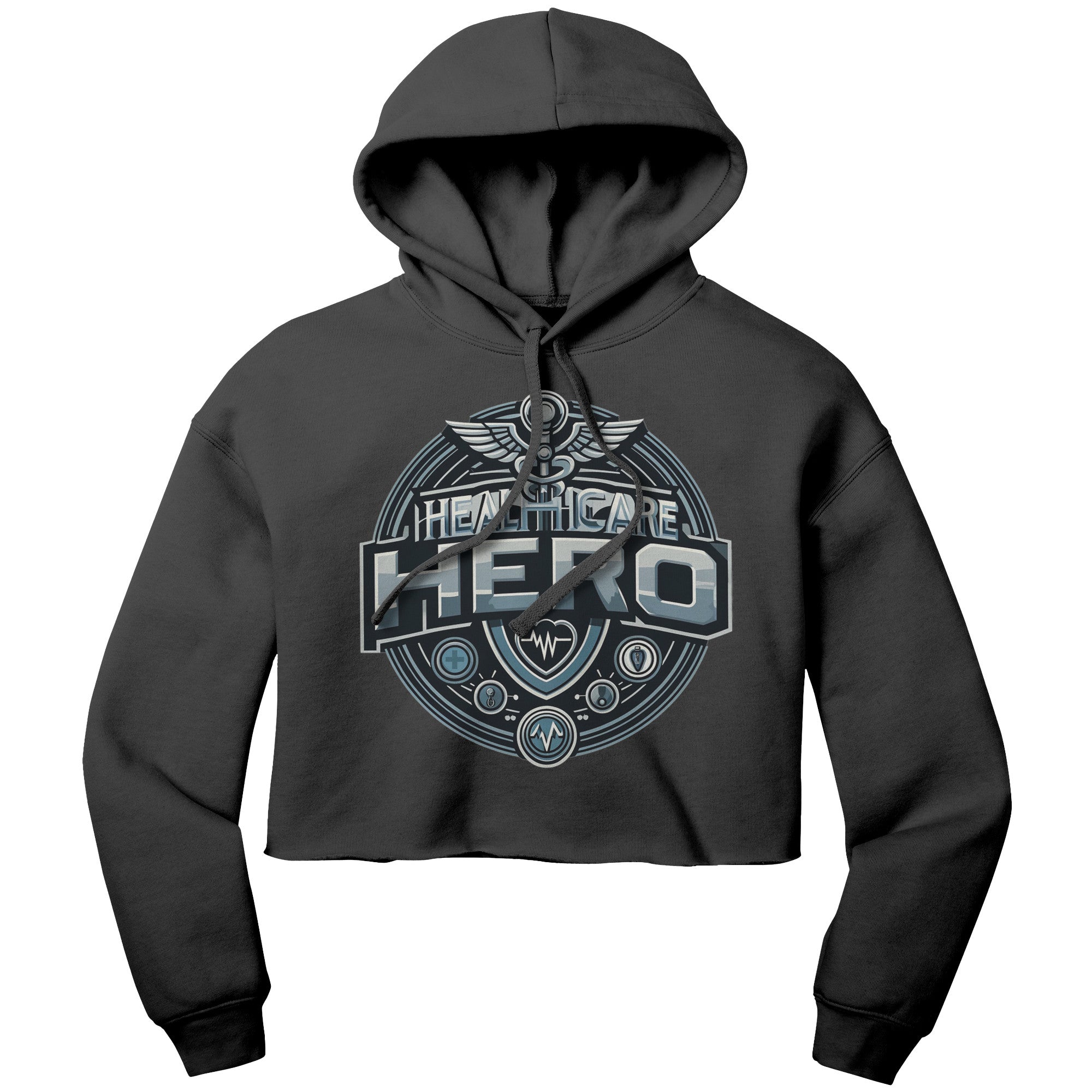 Bella Cropped Hoodie - Healthcare Hero with Medical Symbols and Heartbeat Design
