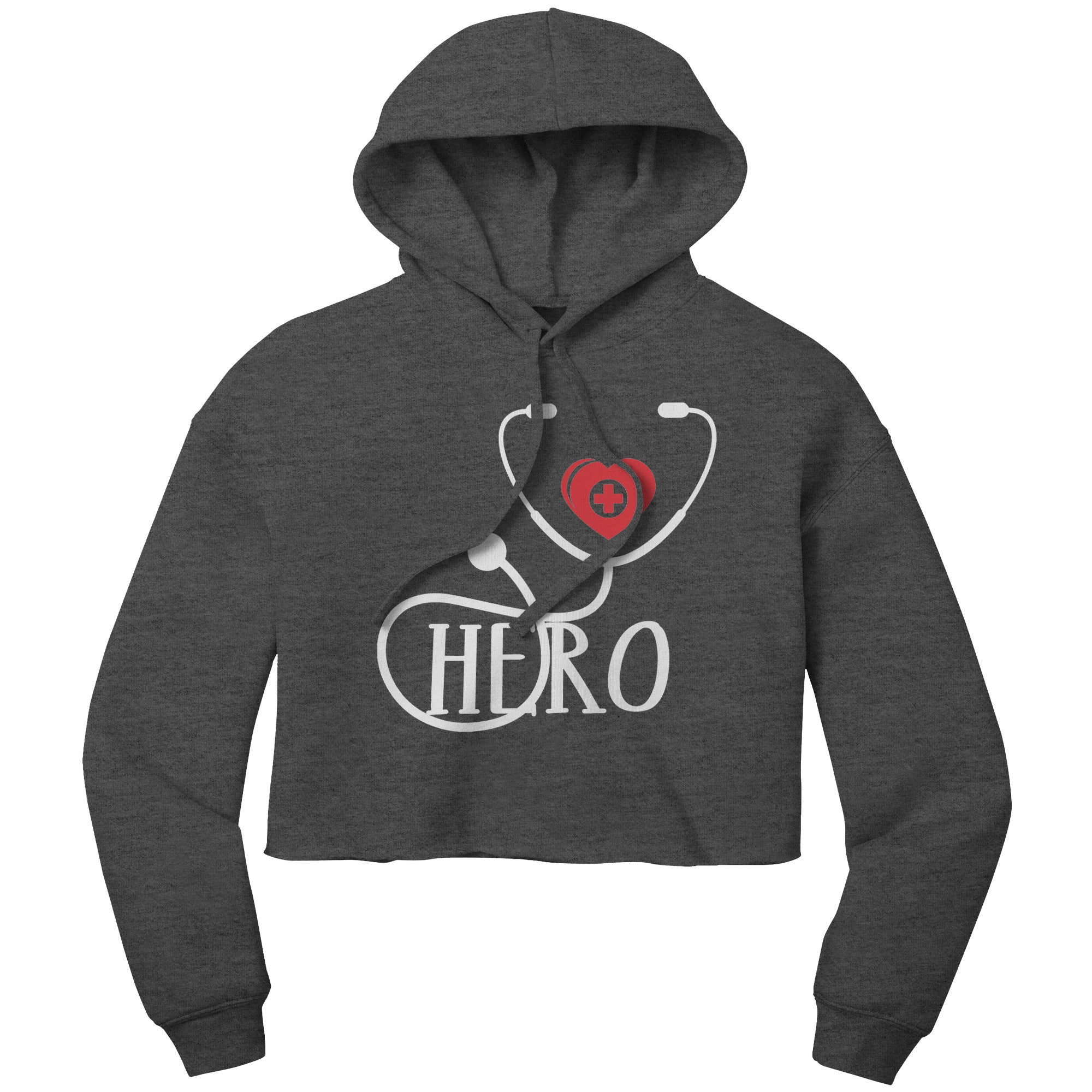 Bella Cropped Hoodie - Healthcare Hero with Red Heart and Cross Design