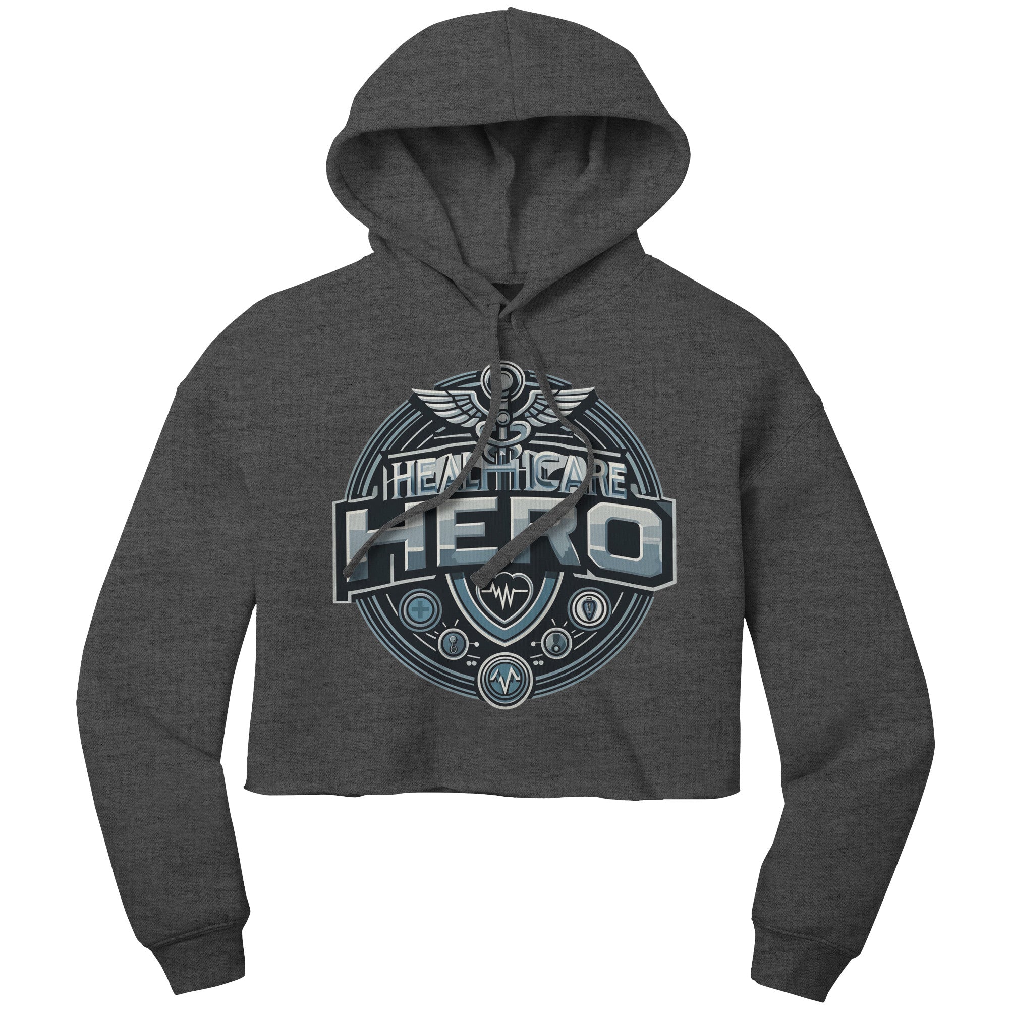 Bella Cropped Hoodie - Healthcare Hero with Medical Symbols and Heartbeat Design