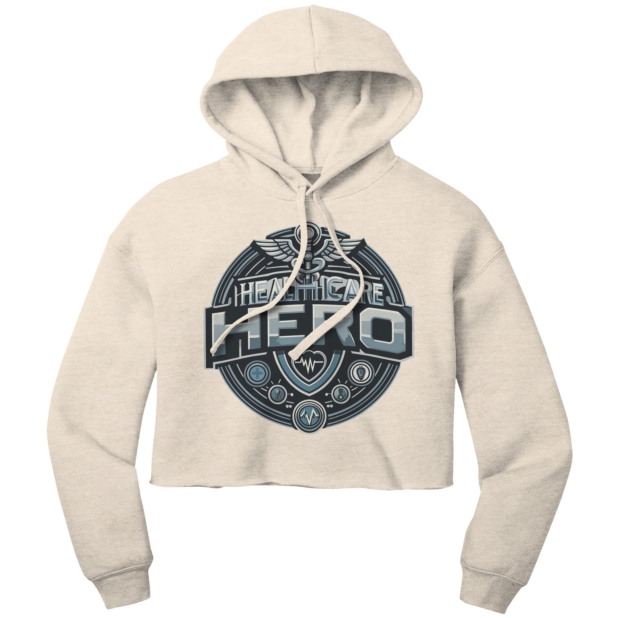Bella Cropped Hoodie - Healthcare Hero with Medical Symbols and Heartbeat Design