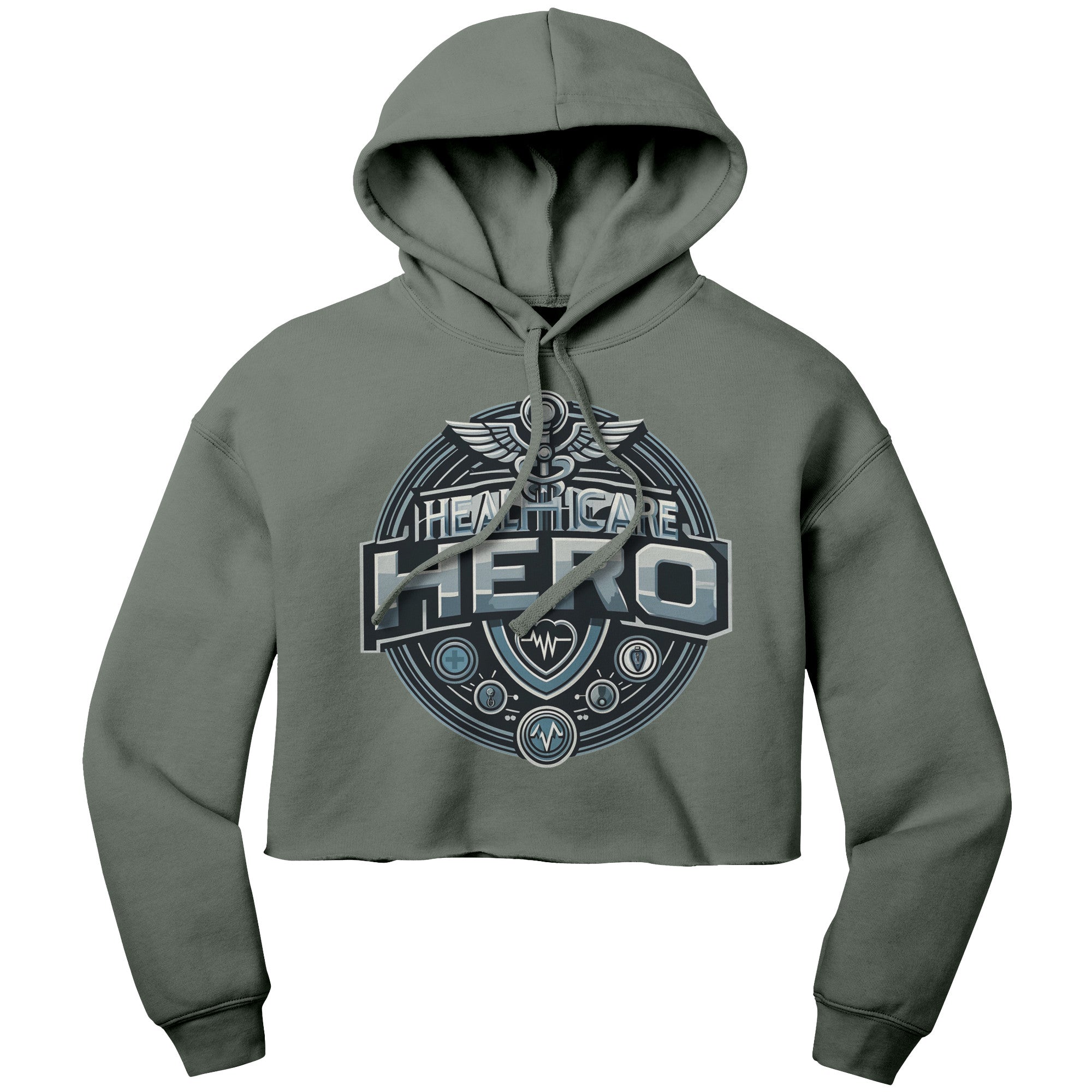 Bella Cropped Hoodie - Healthcare Hero with Medical Symbols and Heartbeat Design