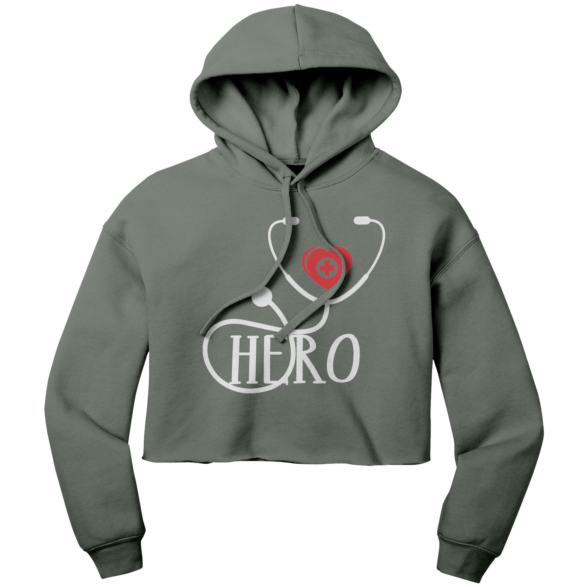 Bella Cropped Hoodie - Healthcare Hero with Red Heart and Cross Design
