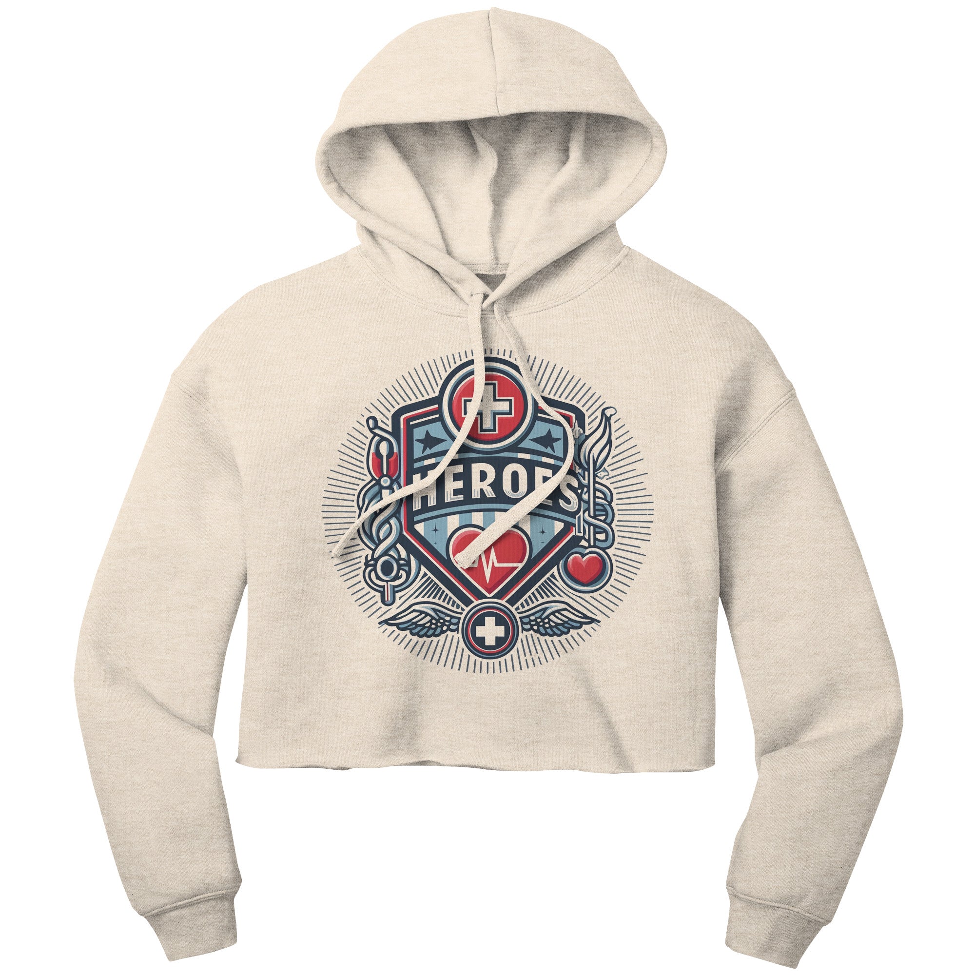 Bella Cropped Hoodie - Heroes with Medical Symbols and Heartbeat Design