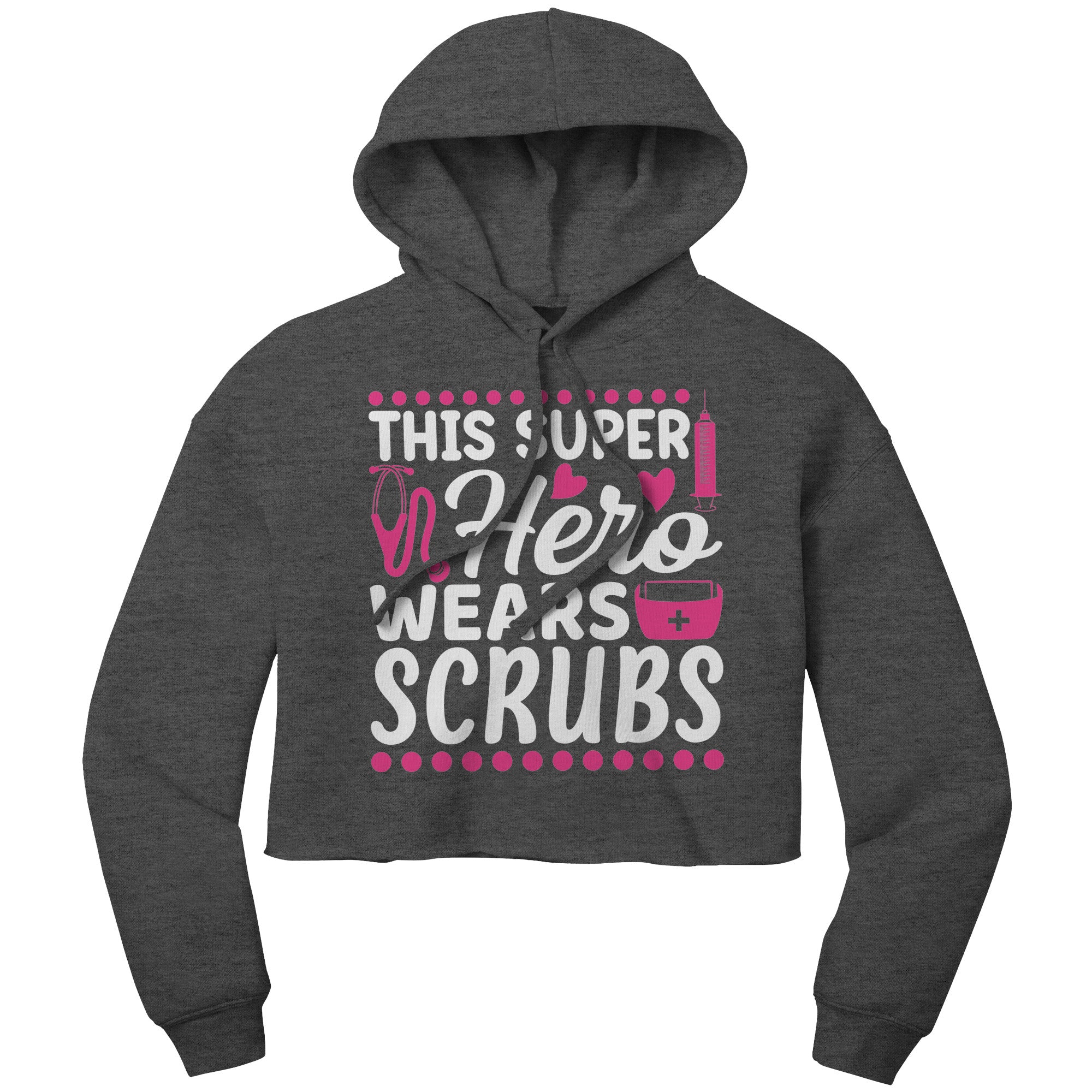 Bella Cropped Hoodie - This Super Hero Wears Scrubs with Pink Medical Icons