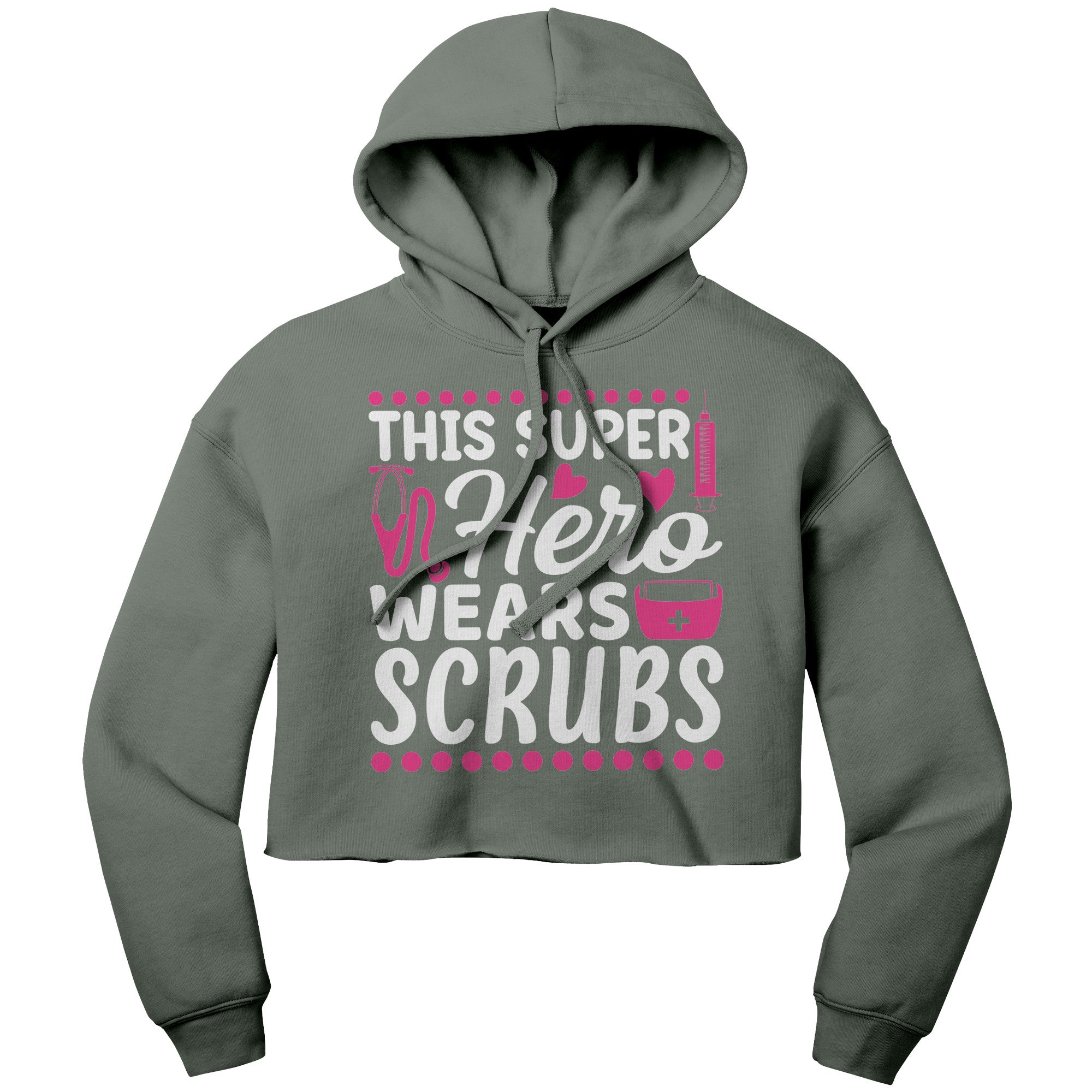Bella Cropped Hoodie - This Super Hero Wears Scrubs with Pink Medical Icons