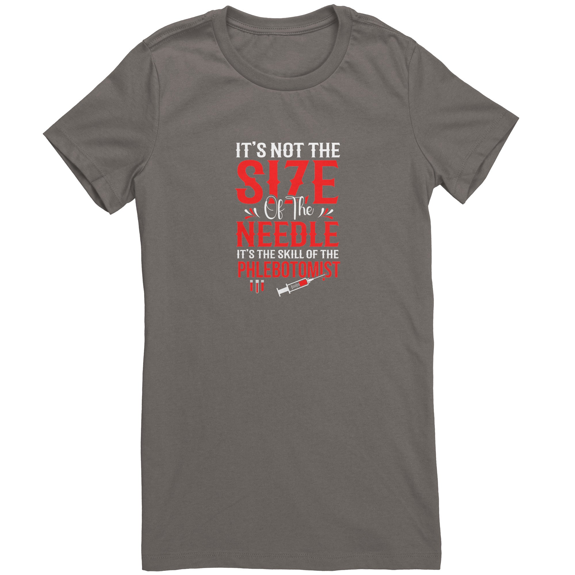 Bella Ladies Crew Neck T-Shirt for Phlebotomists - Celebrating Skill Over Needle Size