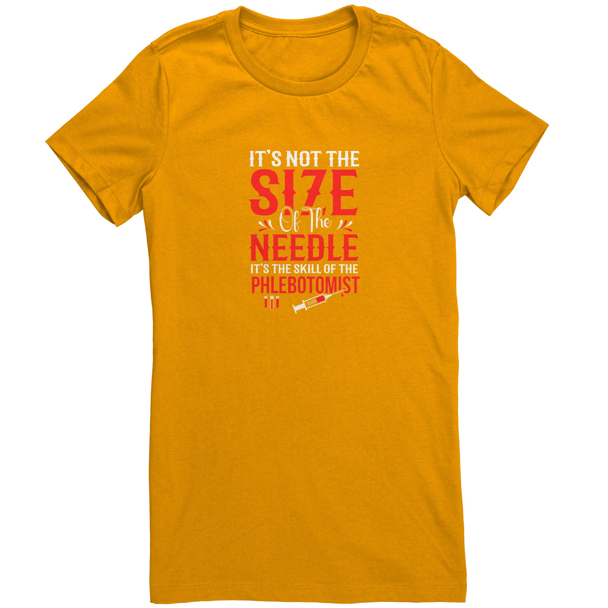 Bella Ladies Crew Neck T-Shirt for Phlebotomists - Celebrating Skill Over Needle Size