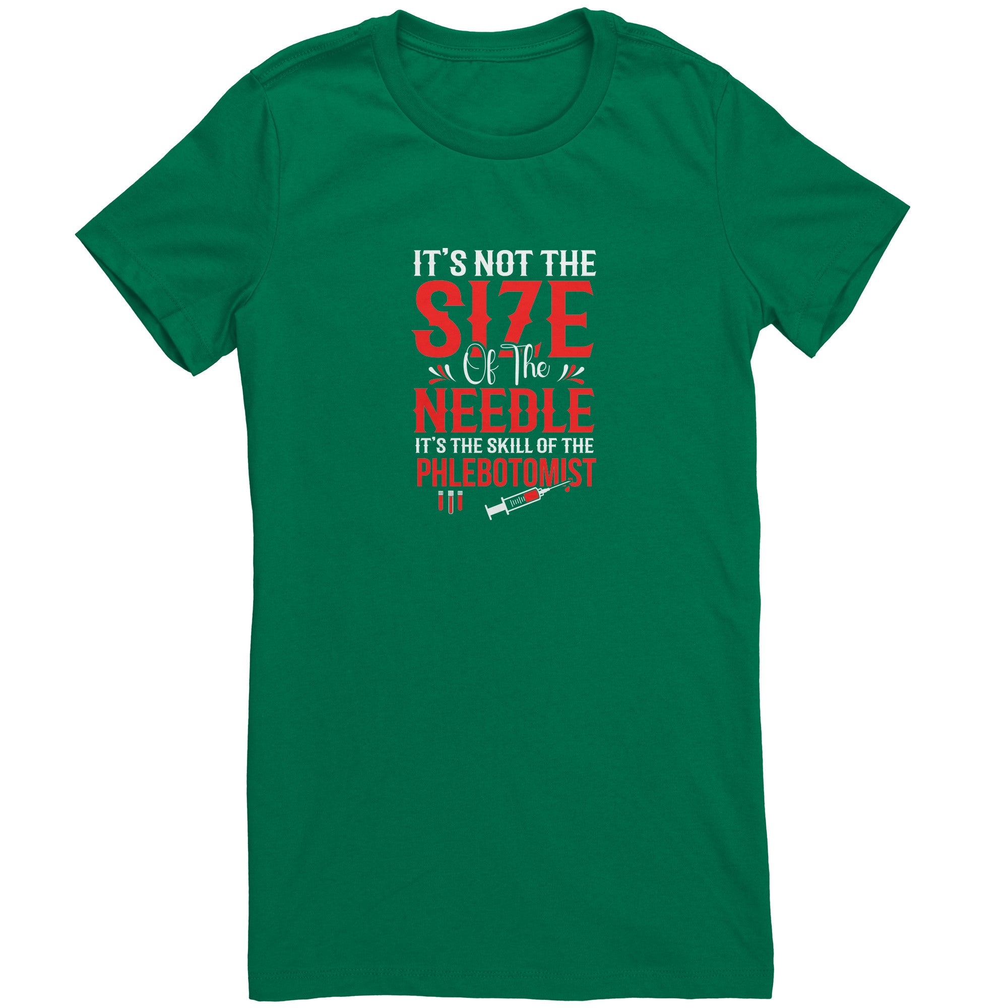 Bella Ladies Crew Neck T-Shirt for Phlebotomists - Celebrating Skill Over Needle Size