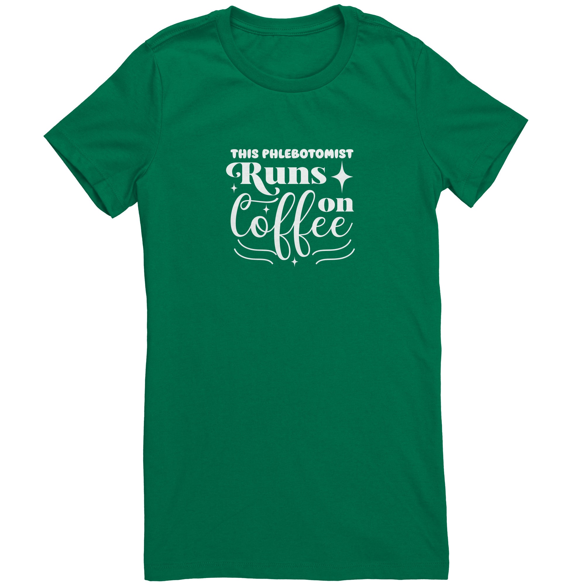 Bella Ladies Crew Neck T-Shirt for Phlebotomists - Fueling Your Day with Coffee and Comfort