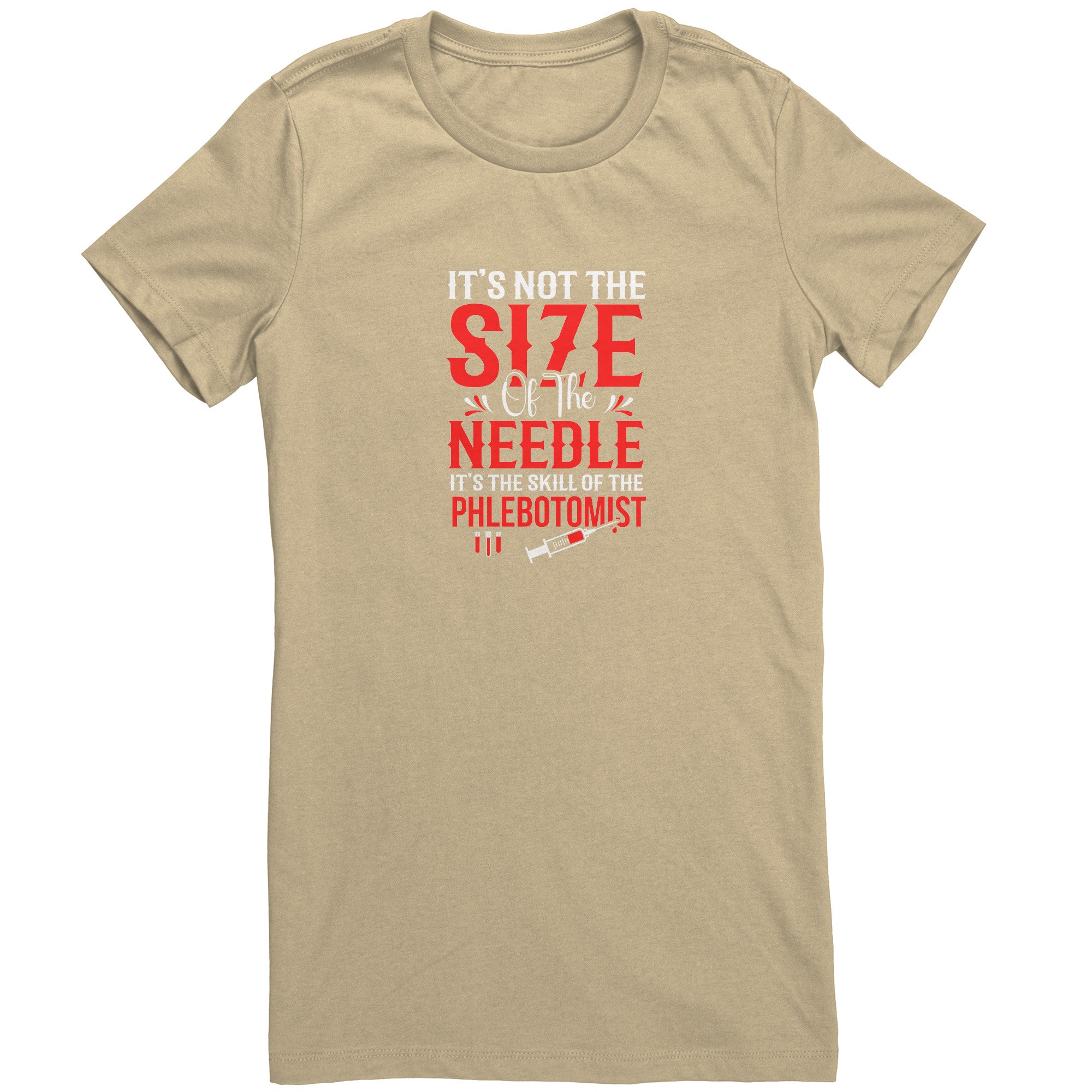 Bella Ladies Crew Neck T-Shirt for Phlebotomists - Celebrating Skill Over Needle Size