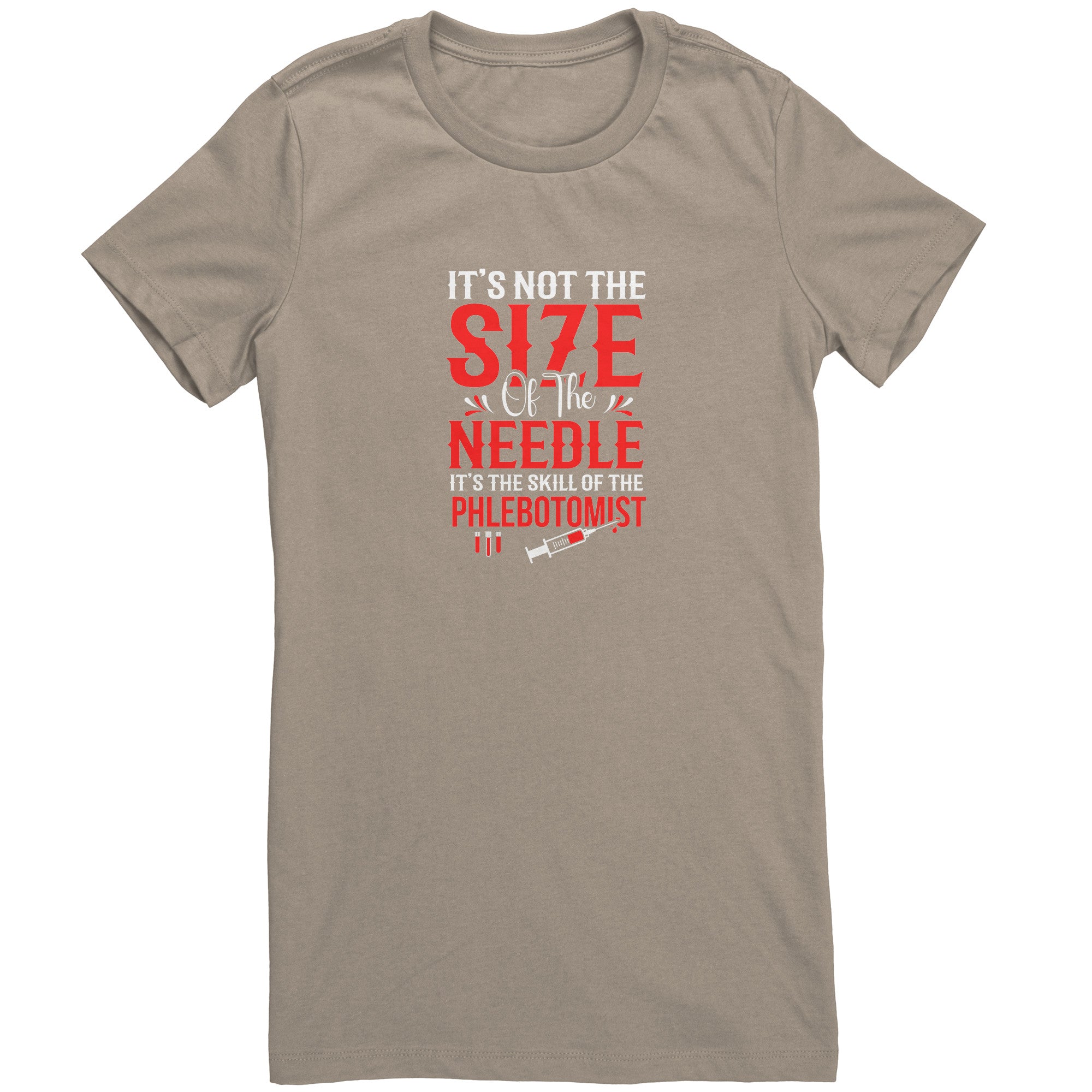 Bella Ladies Crew Neck T-Shirt for Phlebotomists - Celebrating Skill Over Needle Size