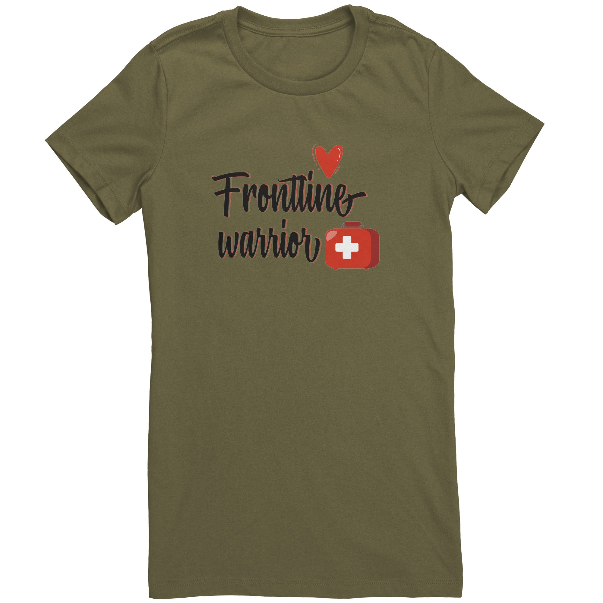 Bella Crew Neck Shirt - Frontline Warrior with Red Medical Bag and Heart Design