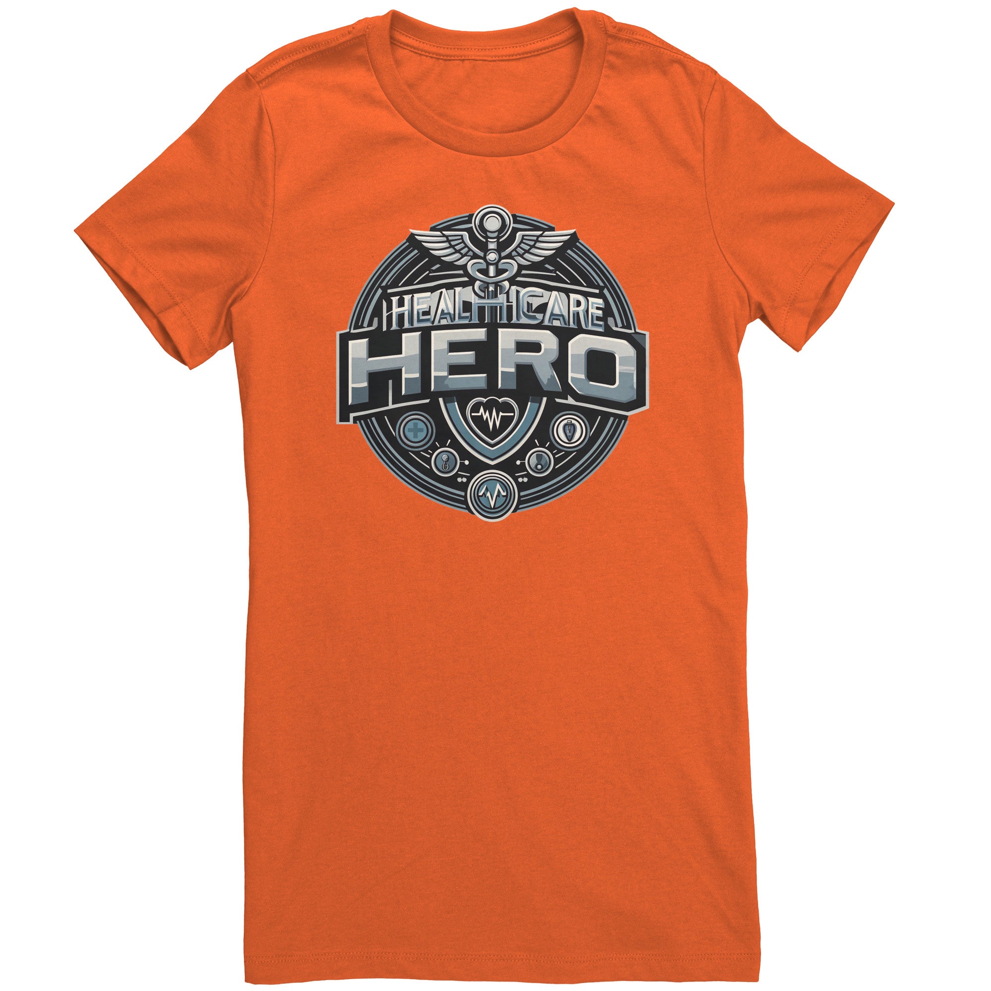 Bella Crew Neck Shirt - Healthcare Hero with Medical Symbols and Heartbeat Design