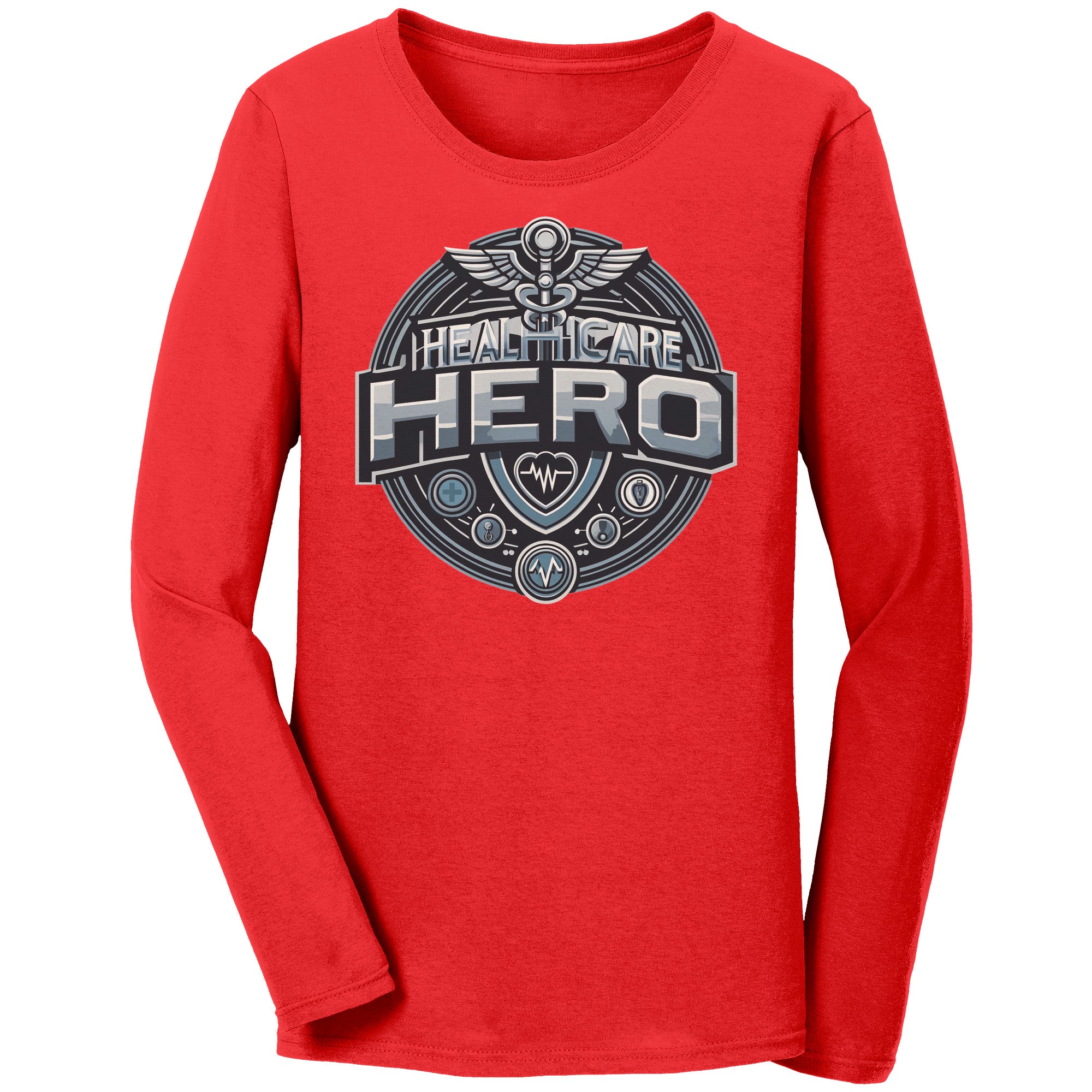Bella Long Sleeve Shirt - Healthcare Hero with EKG Monitor and Medical Symbol Design