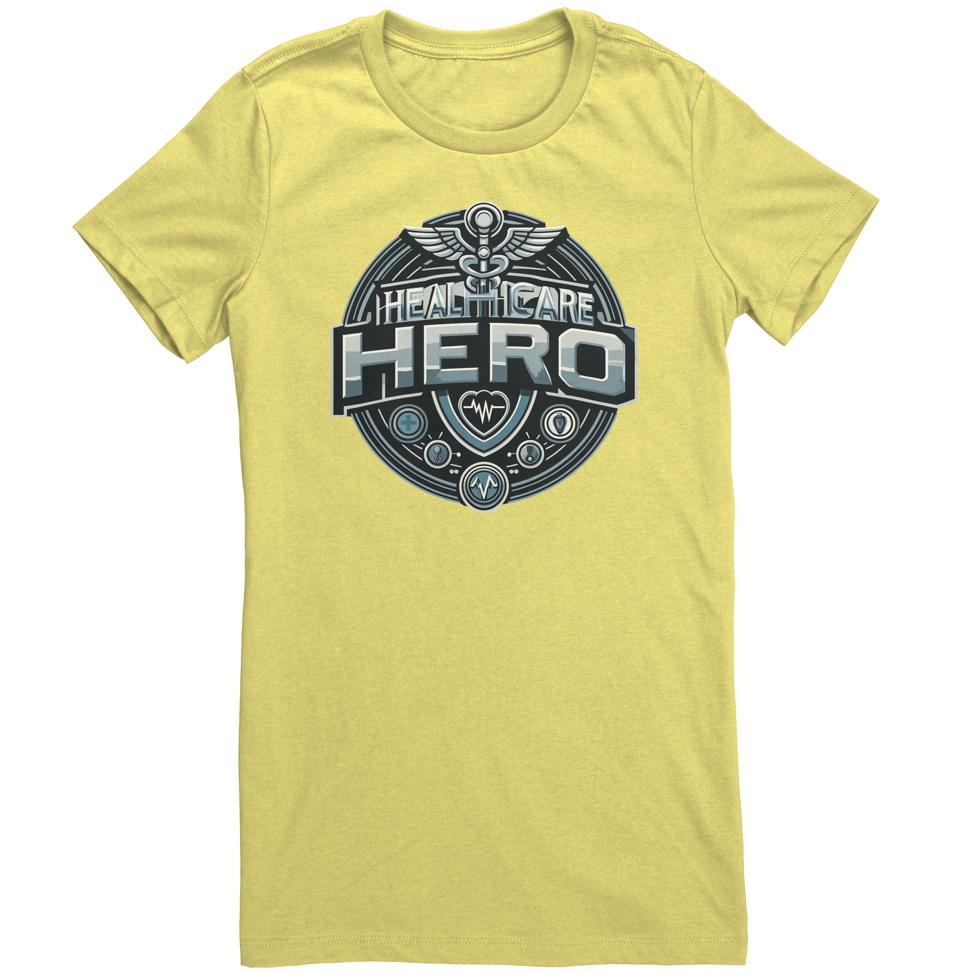 Bella Crew Neck Shirt - Healthcare Hero with Medical Symbols and Heartbeat Design