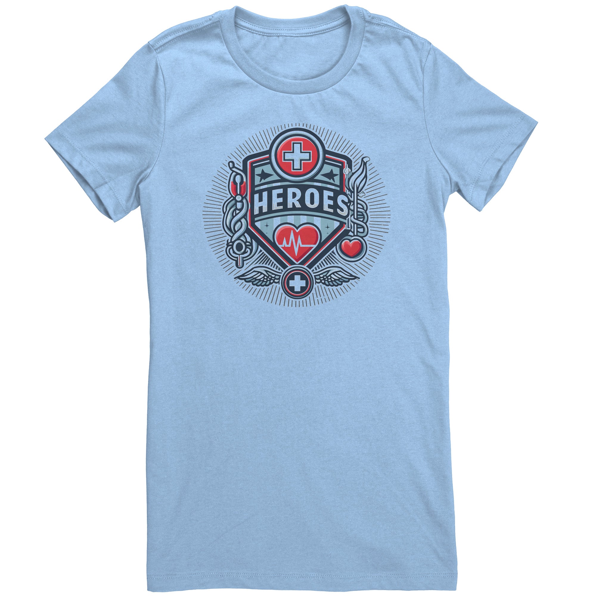 Bella Crew Neck Shirt - Heroes with Medical Symbols and Heartbeat Design