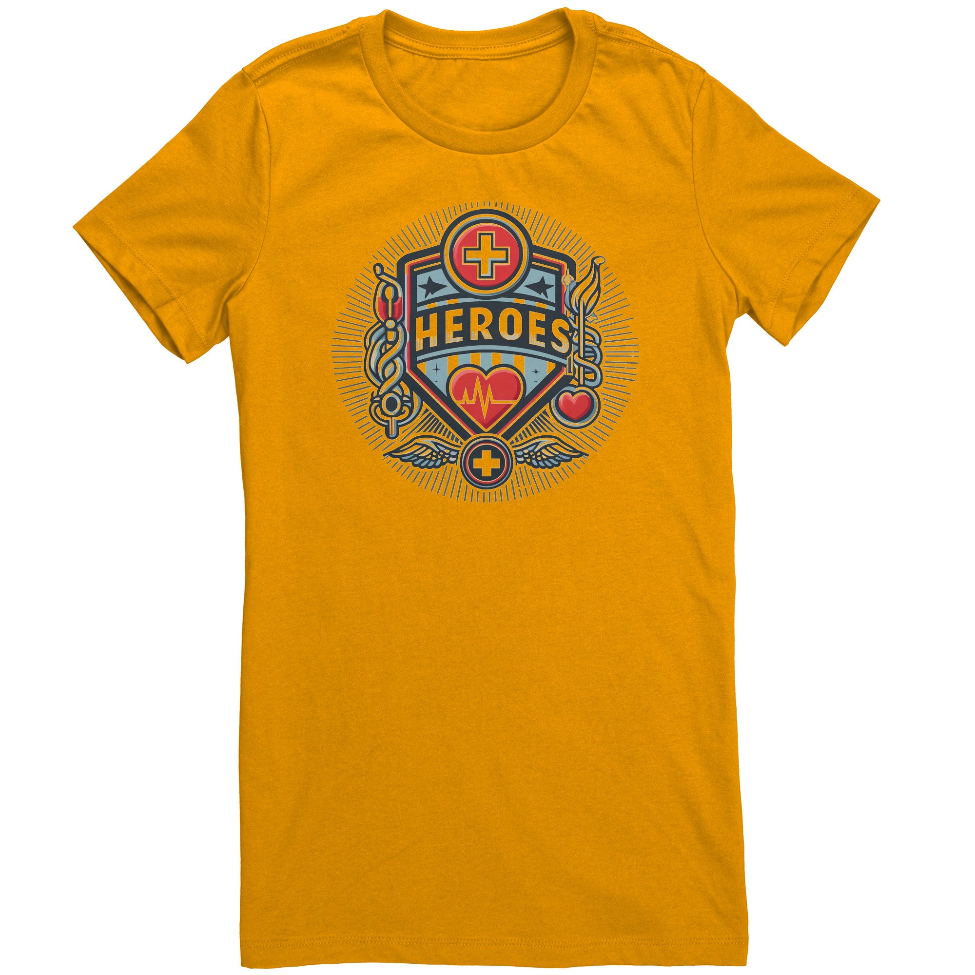 Bella Crew Neck Shirt - Heroes with Medical Symbols and Heartbeat Design