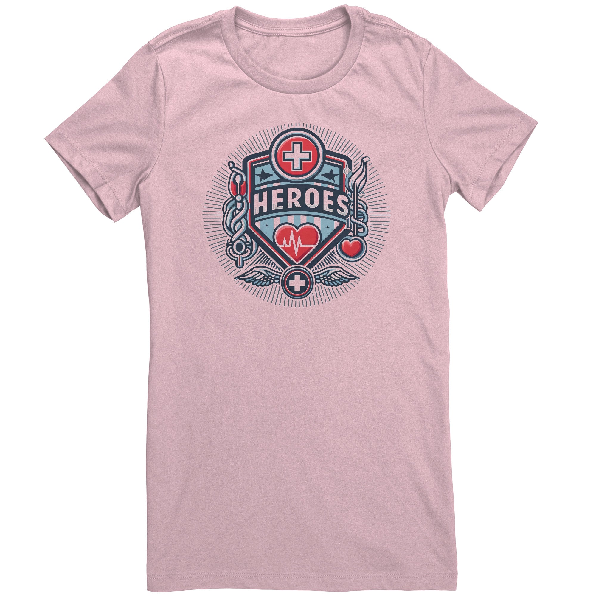 Bella Crew Neck Shirt - Heroes with Medical Symbols and Heartbeat Design