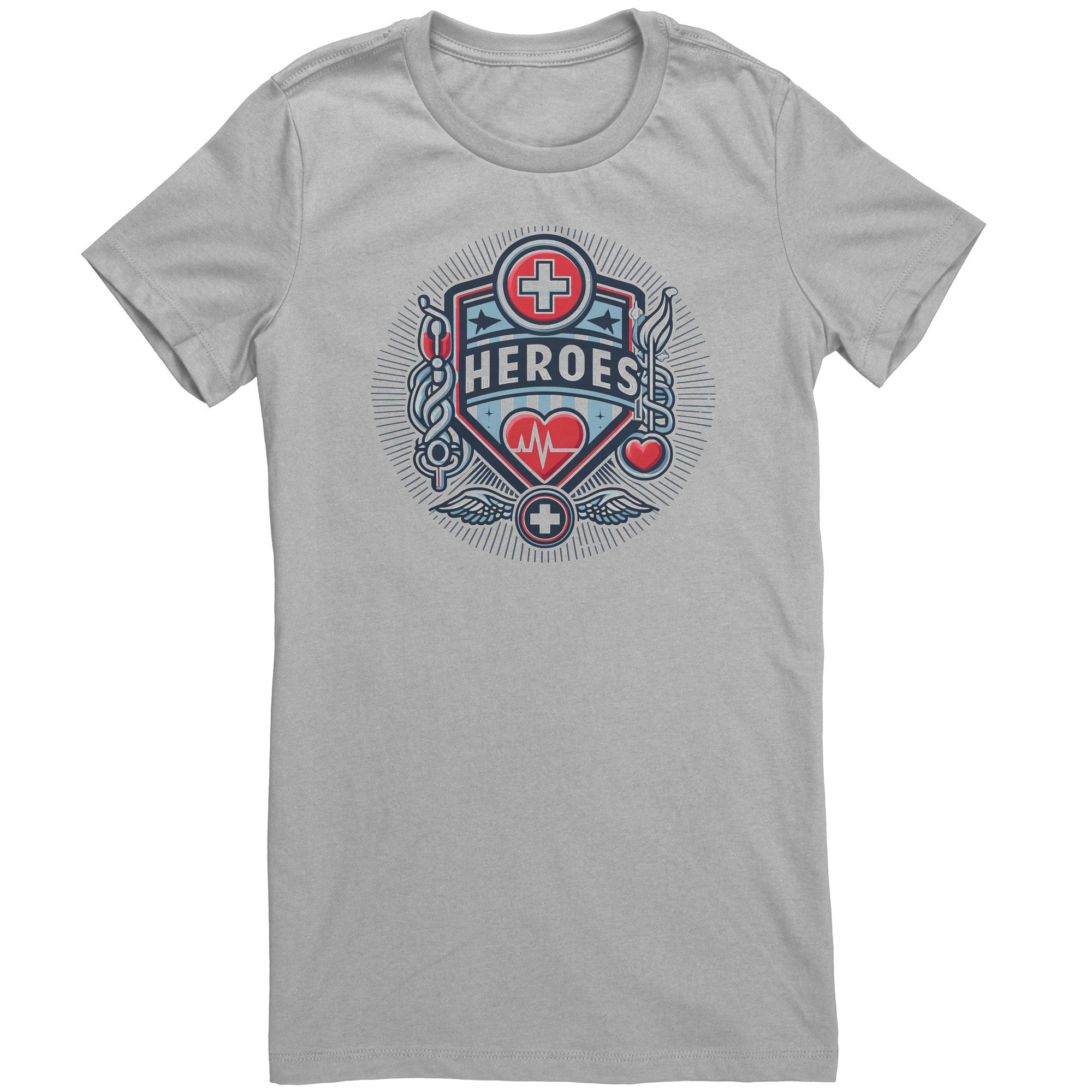 Bella Crew Neck Shirt - Heroes with Medical Symbols and Heartbeat Design