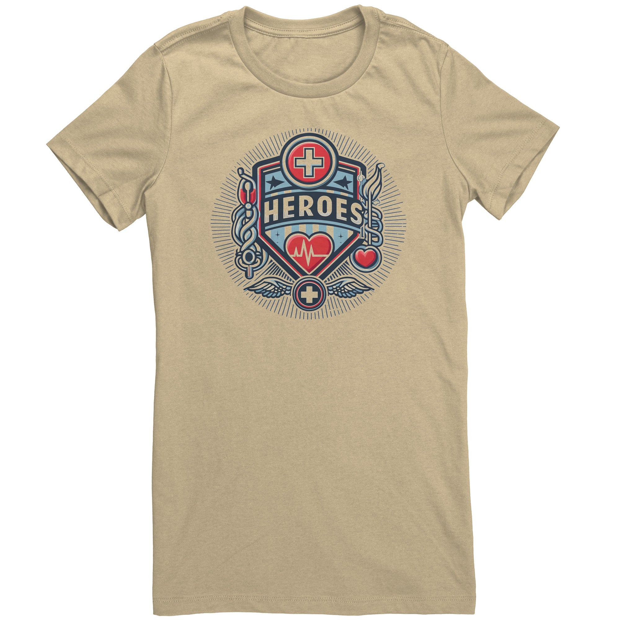 Bella Crew Neck Shirt - Heroes with Medical Symbols and Heartbeat Design