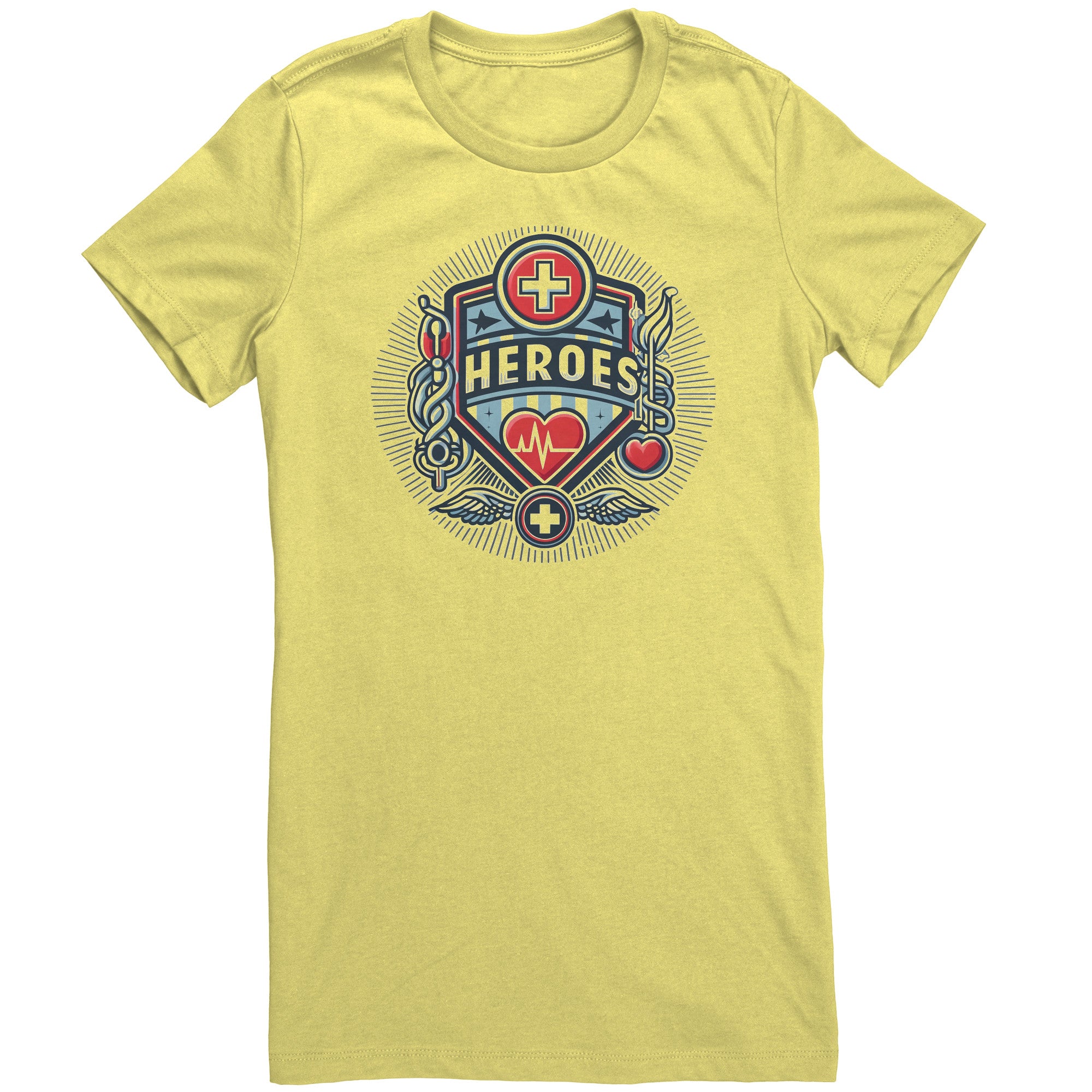 Bella Crew Neck Shirt - Heroes with Medical Symbols and Heartbeat Design