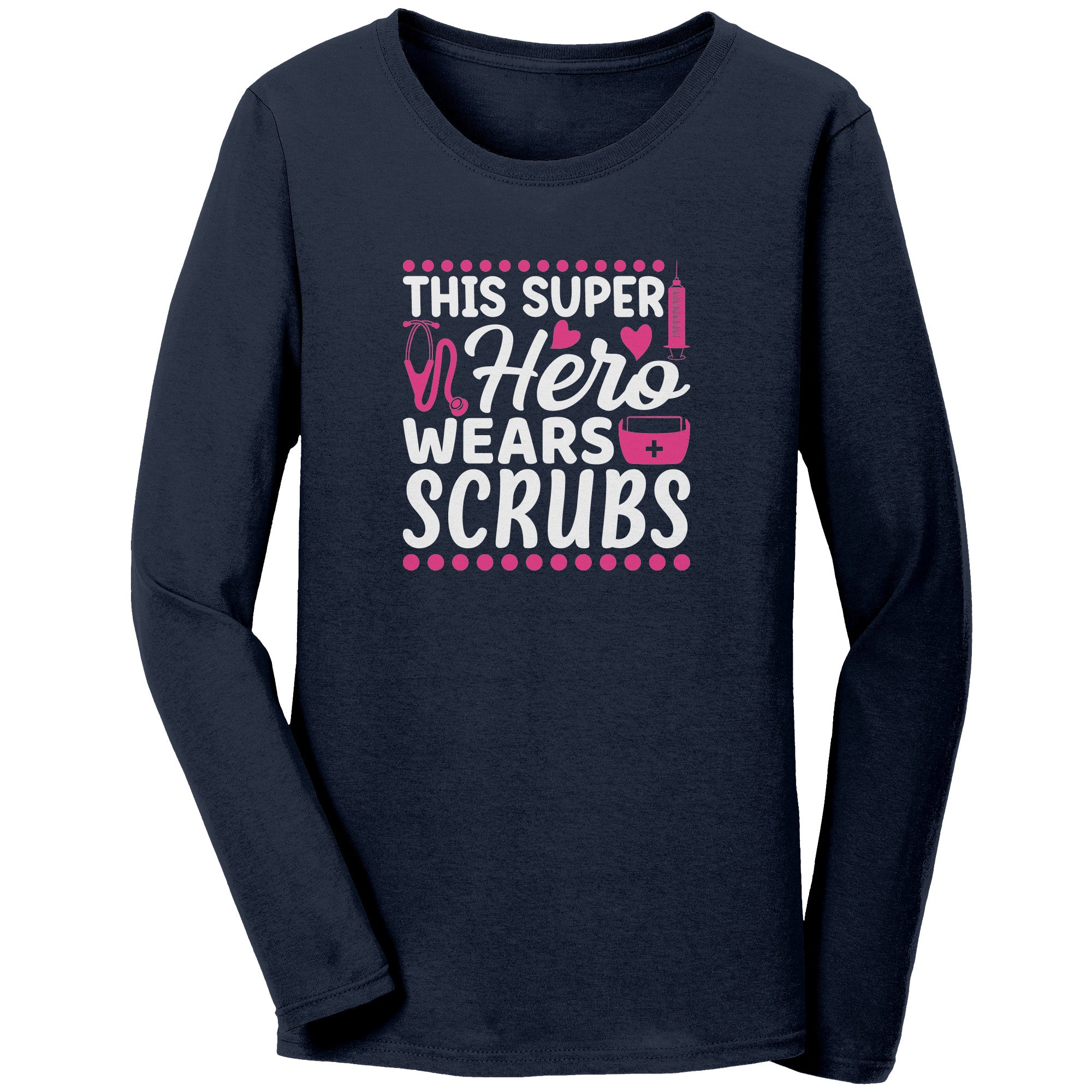 Bella Long Sleeve Shirt - Super Hero Wears Scrubs with Pink Medical Design