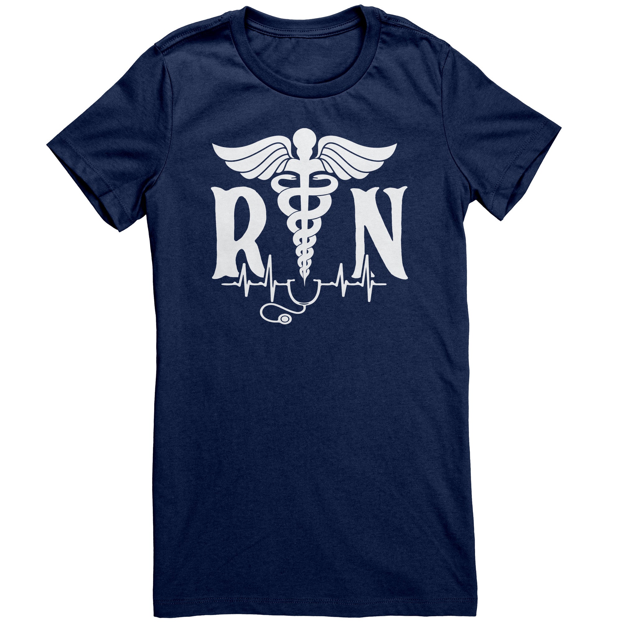 Bella Pro Nurse Crew Neck T-Shirt - RN Symbol, Stethoscope & EKG Design